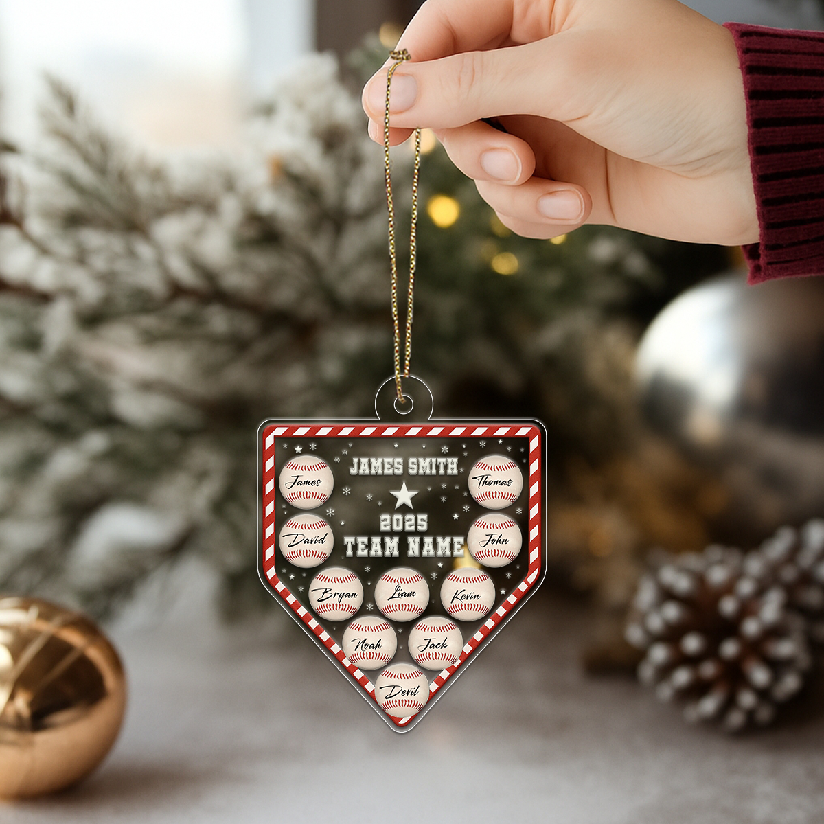 Custom Name Baseball Player Team Acrylic Ornament Christmas Gift