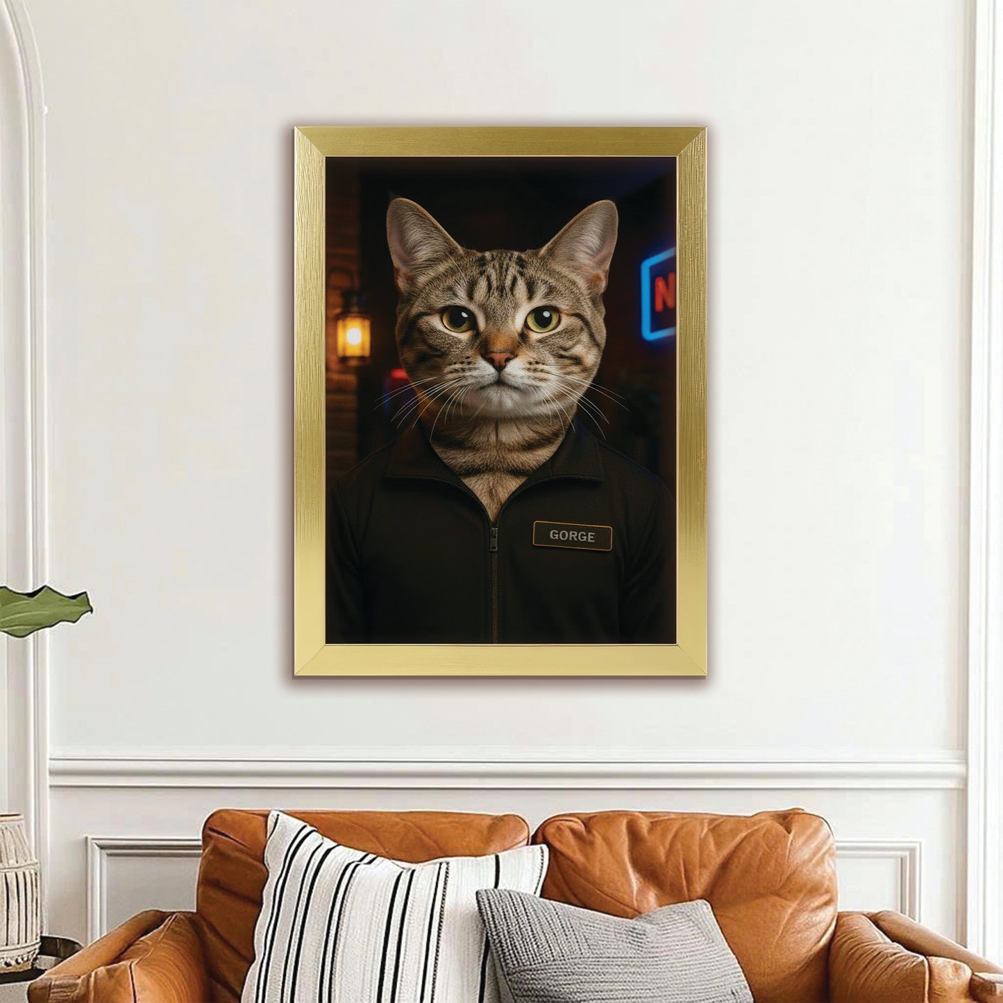 Custom Photo Bouncer Night Club Security Cat Canvas Framed Wall Art Gift For Cat Lovers