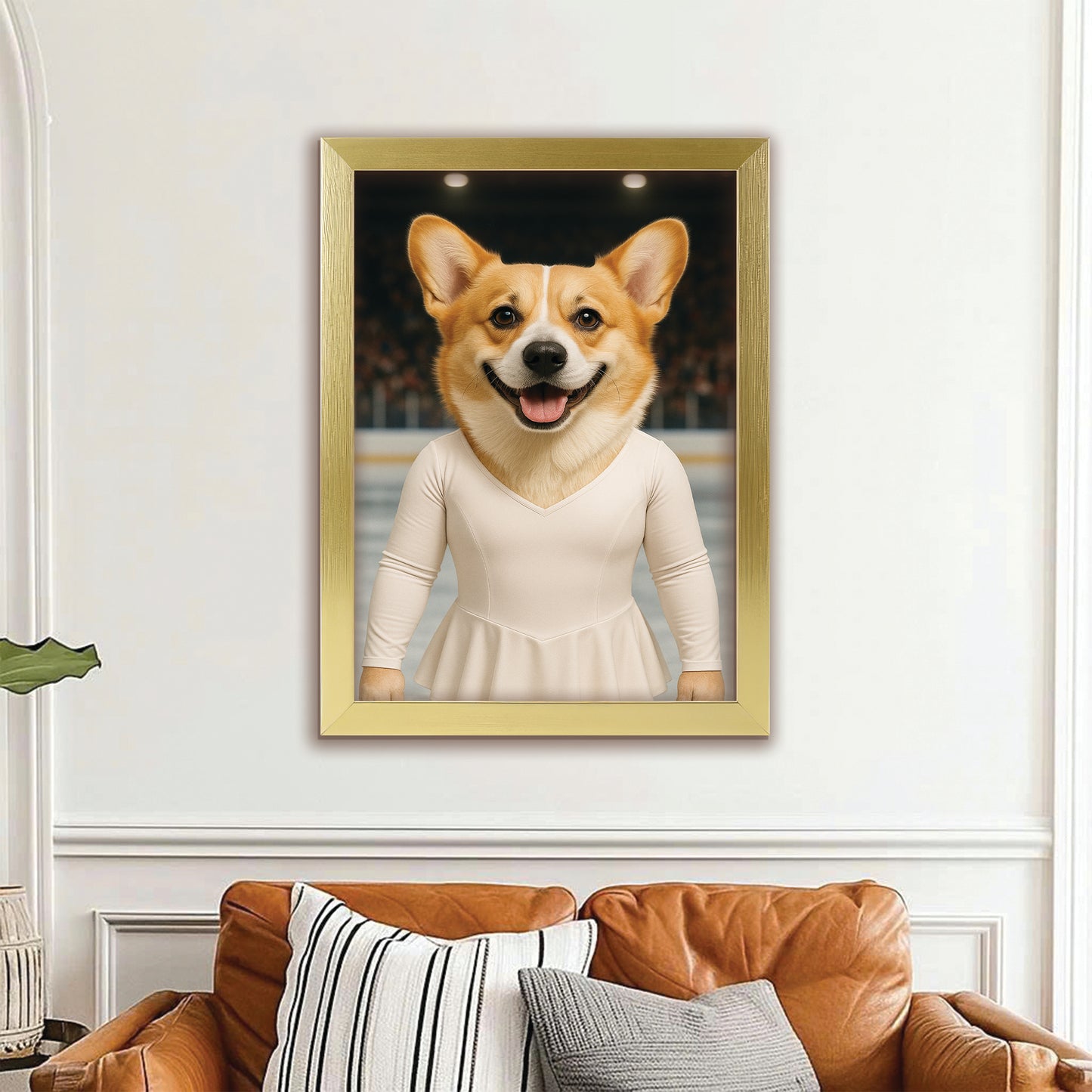 Custom Photo Ice Skater Dog Canvas Framed Wall Art Gift For Dog Lovers
