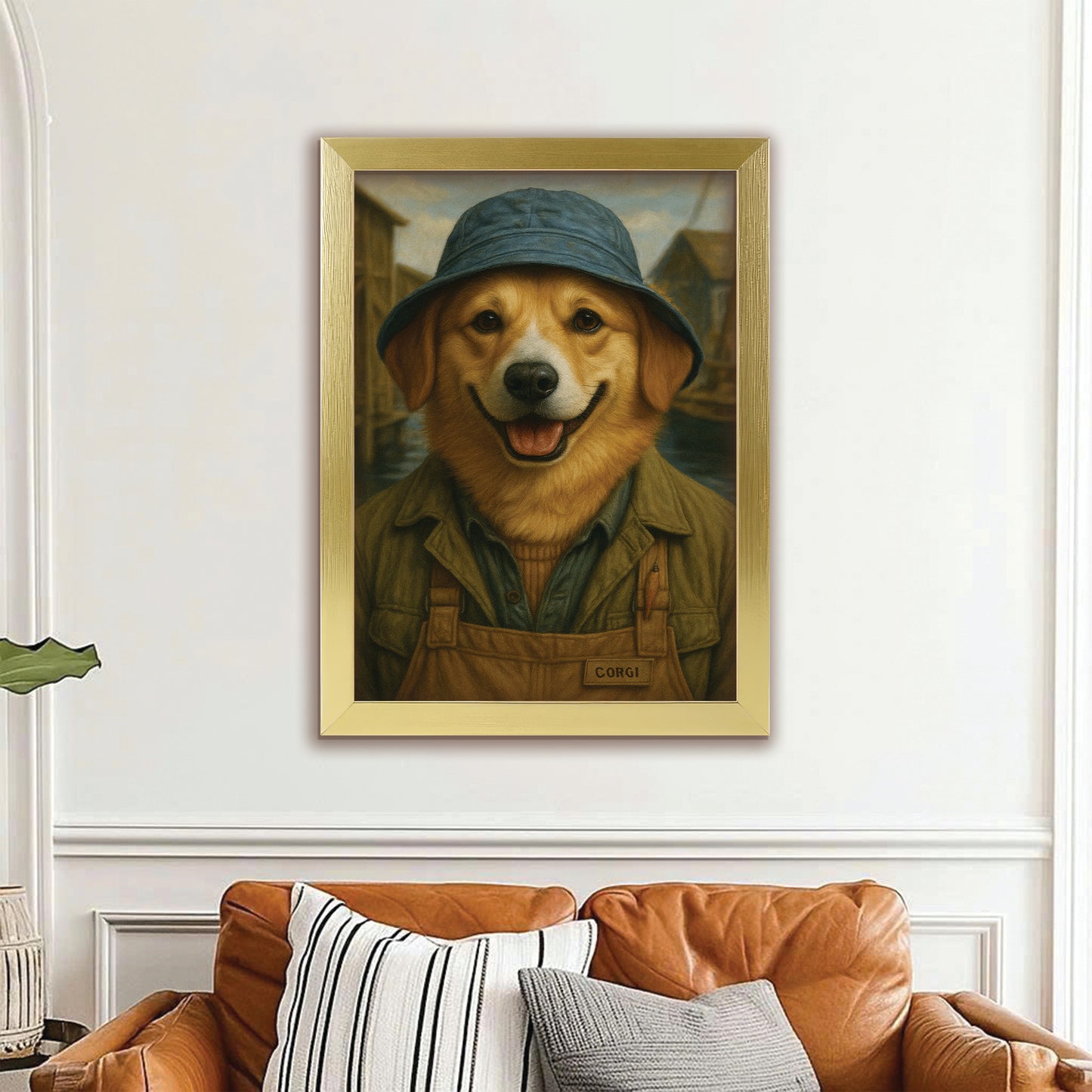 Custom Photo Fisherman Dog Canvas Framed Wall Art Gift For Dog Lovers