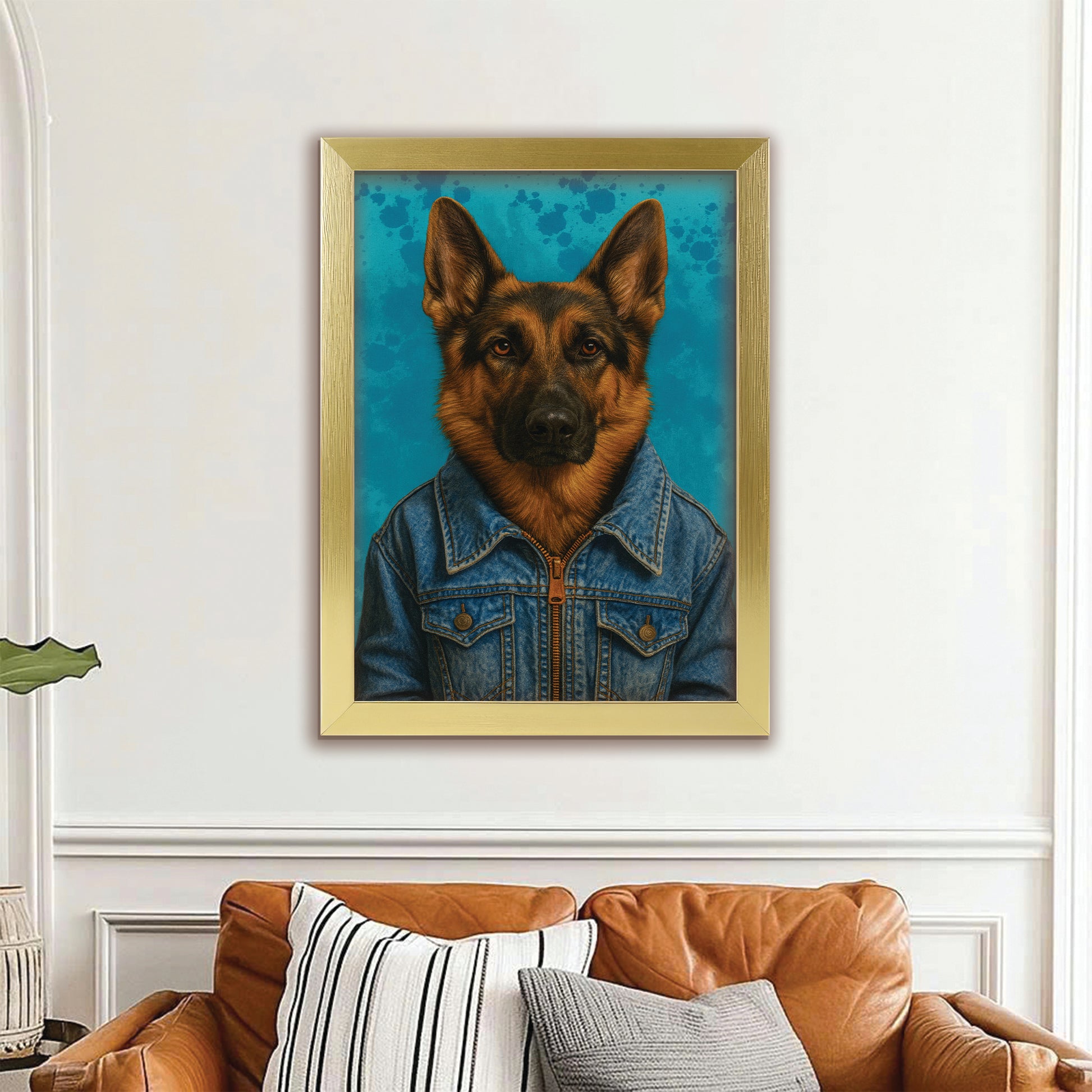 Custom Photo Denim Dog Canvas Framed Wall Art Gift For Dog Lovers