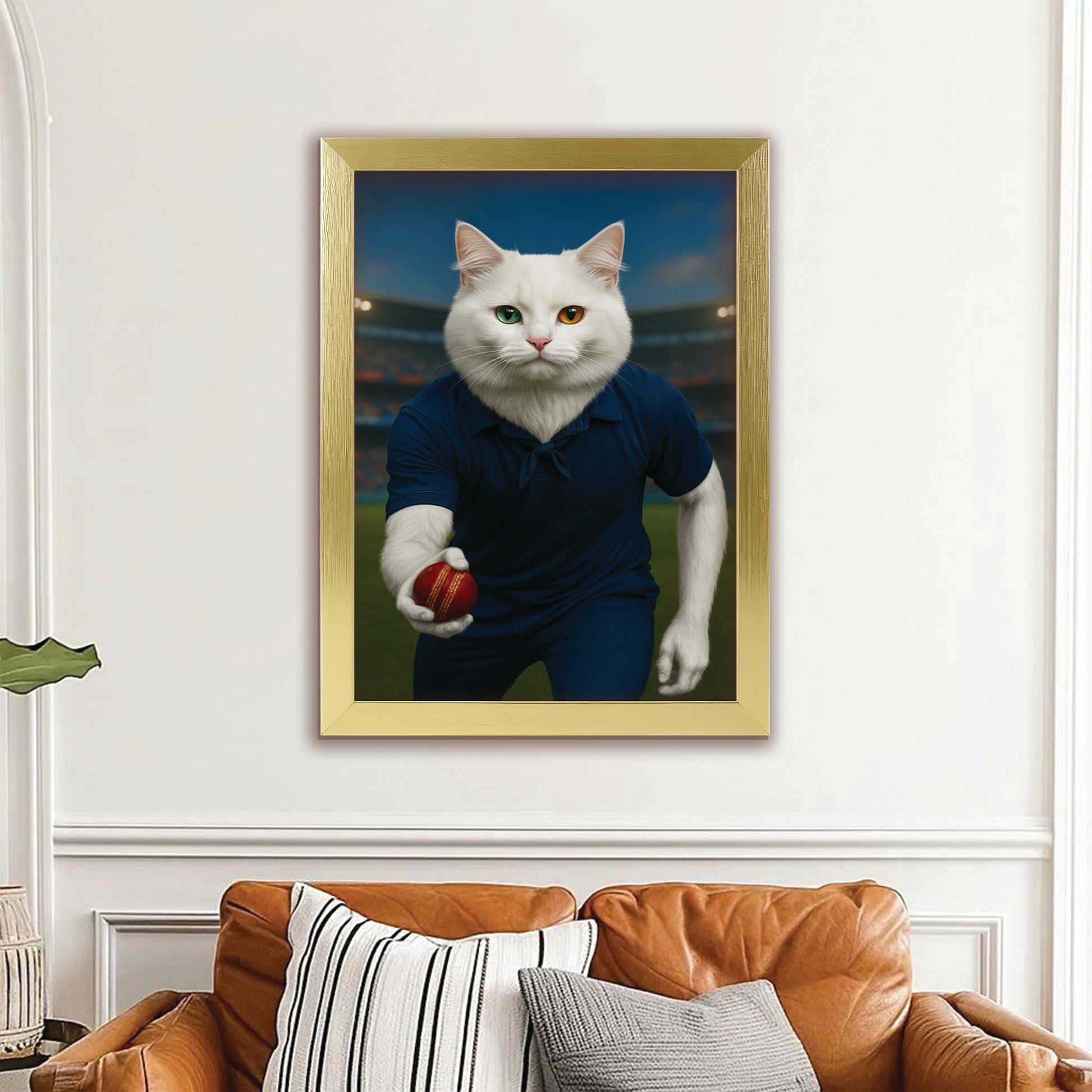 Custom Photo Bowler Cat Canvas Framed Wall Art Gift For Cat Lovers
