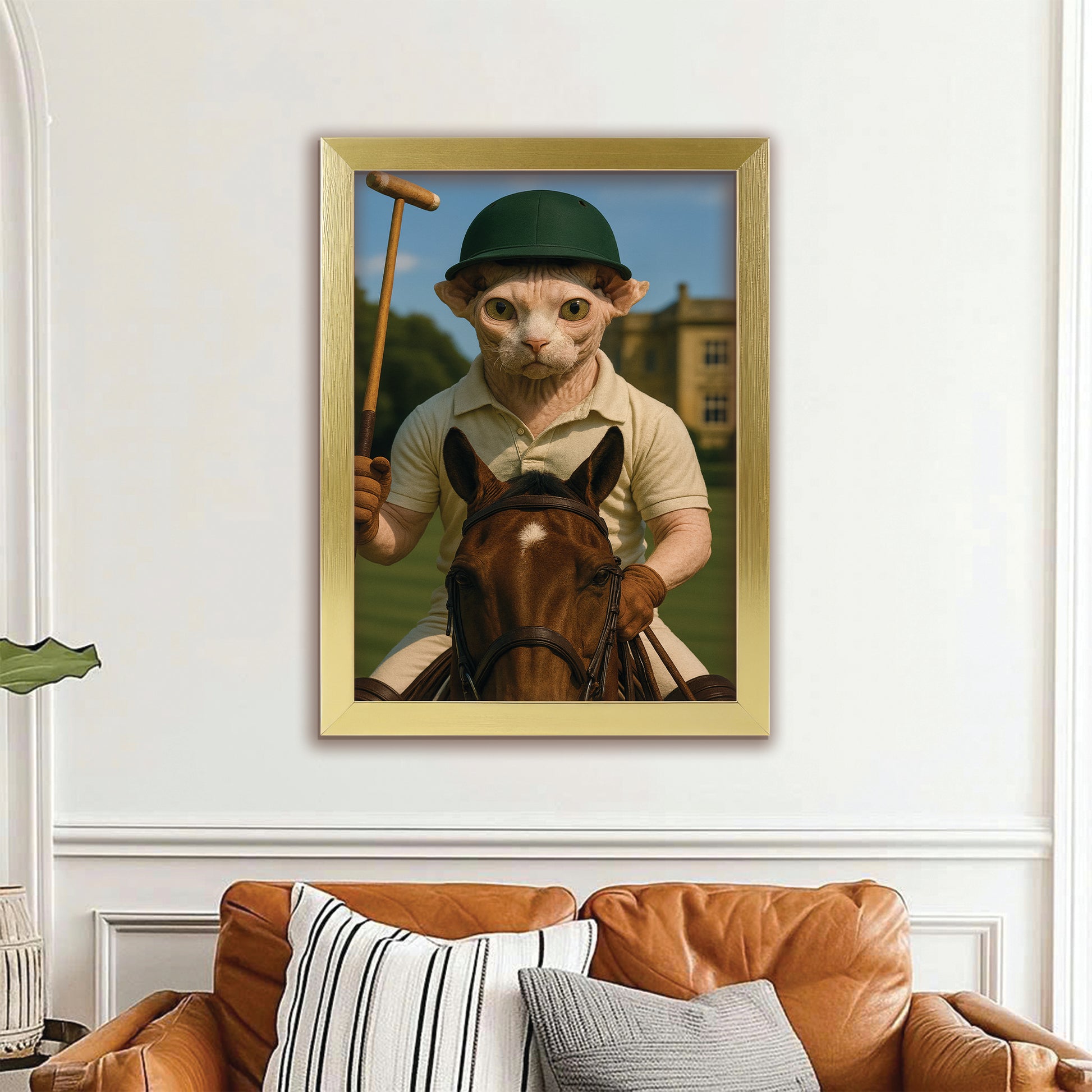 Custom Photo Polo Sport Cat Canvas Framed Wall Art Gift For Cat Lovers