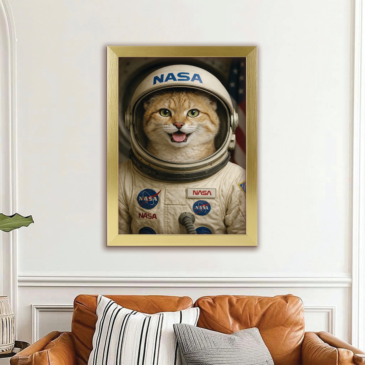 Custom Photo Astronaut Cat Canvas Framed Wall Art Gift For Cat Lovers