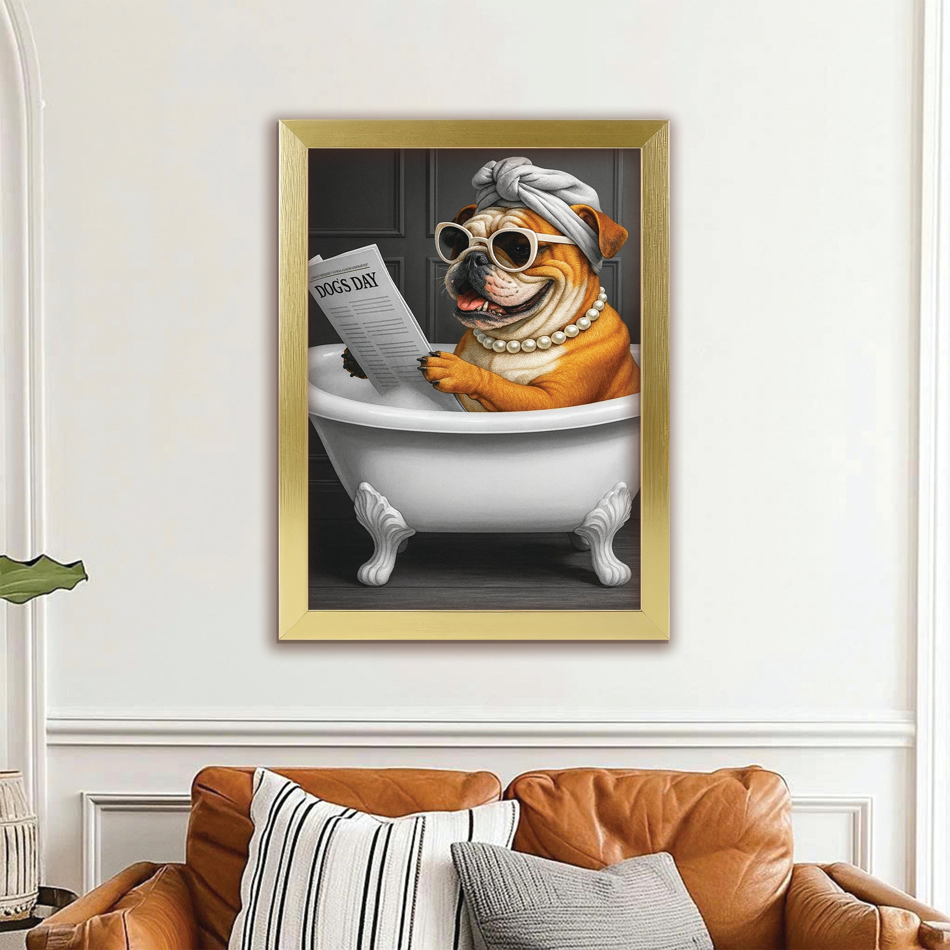 Custom Photo Dog Bathroom Style 9 Canvas Framed Wall Art Gift For Dog Lovers