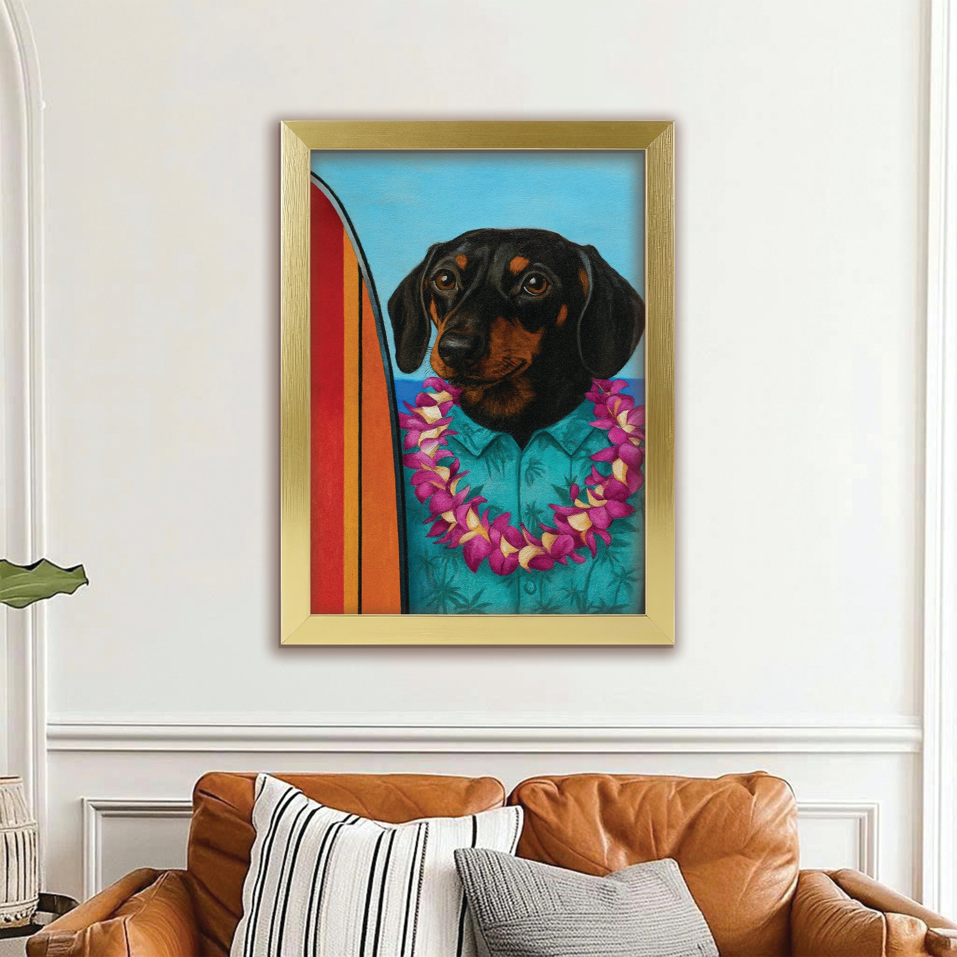 Custom Photo Surfer Dog Canvas Framed Wall Art Gift For Dog Lovers