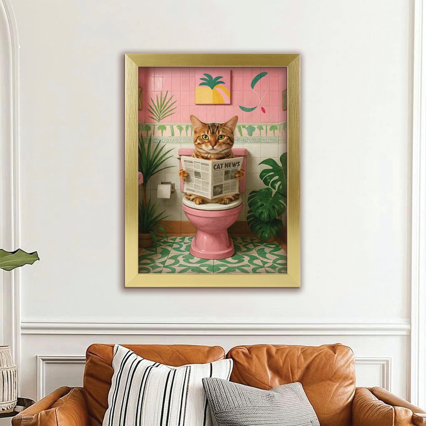 Custom Photo Cat Bathroom Style 10 Canvas Framed Wall Art Gift For Cat Lovers