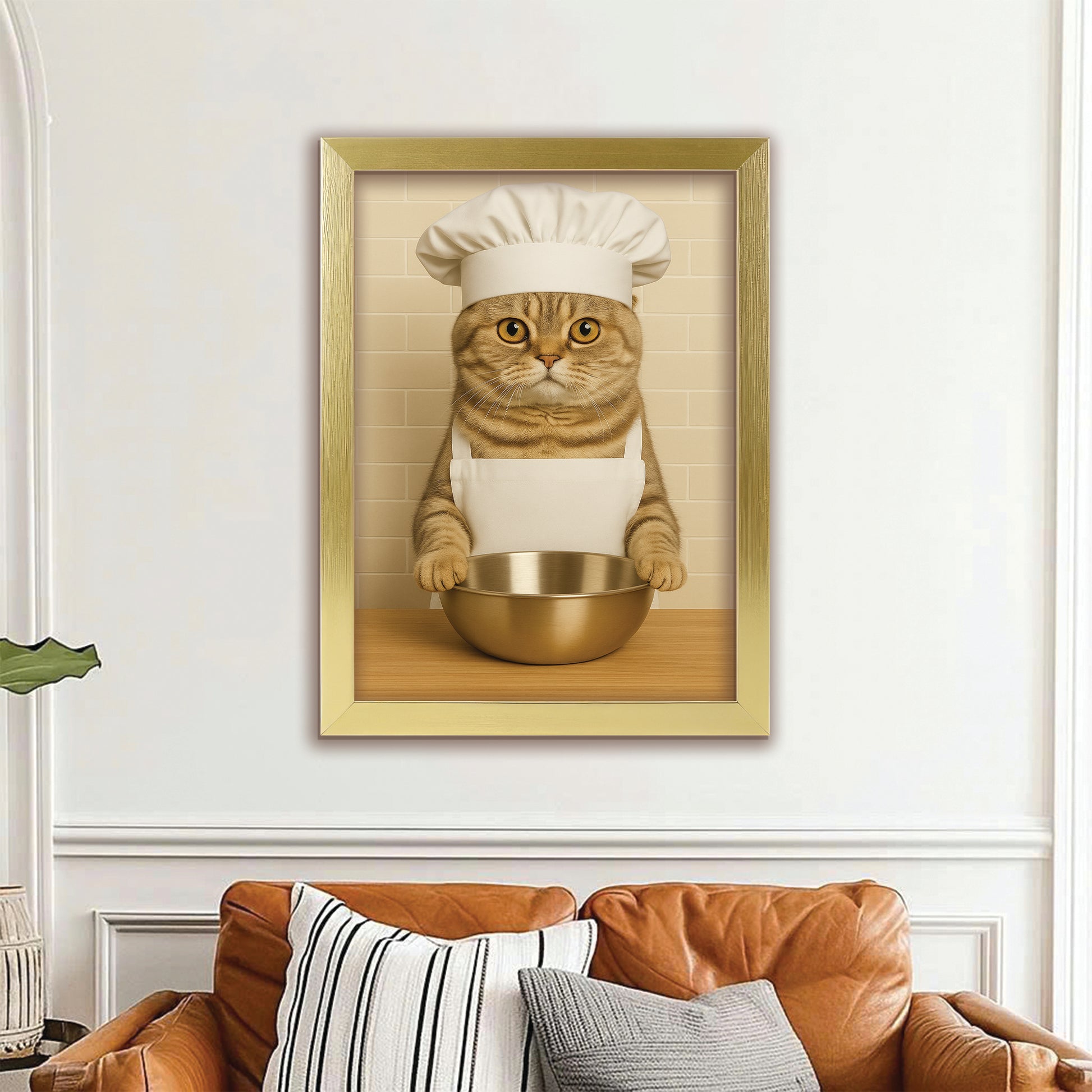 Custom Photo Cat Chef Canvas Framed Wall Art Gift For Cat Lovers