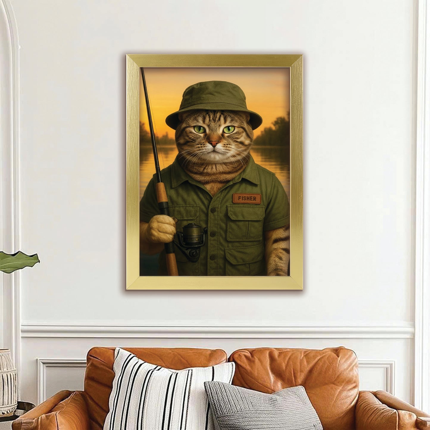 Custom Photo Fisher Cat Canvas Framed Wall Art  Gift For Cat Lovers