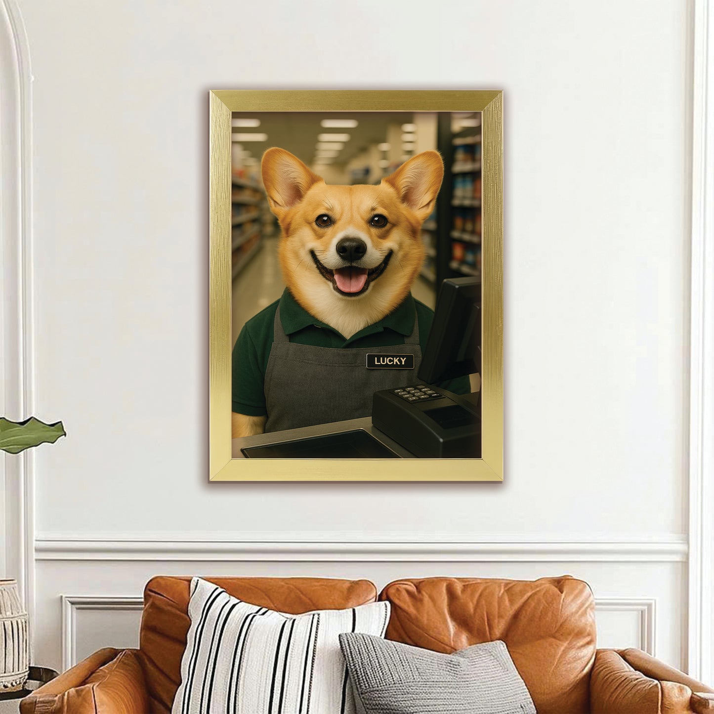 Custom Photo Cashier Dog Canvas Framed Wall Art Gift For Dog Lovers