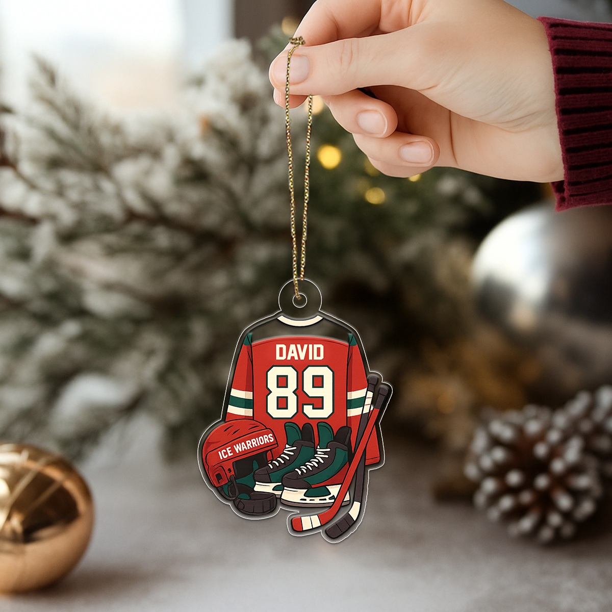 Custom Name And Number Hockey Jersey Acrylic Ornament Christmas Gift