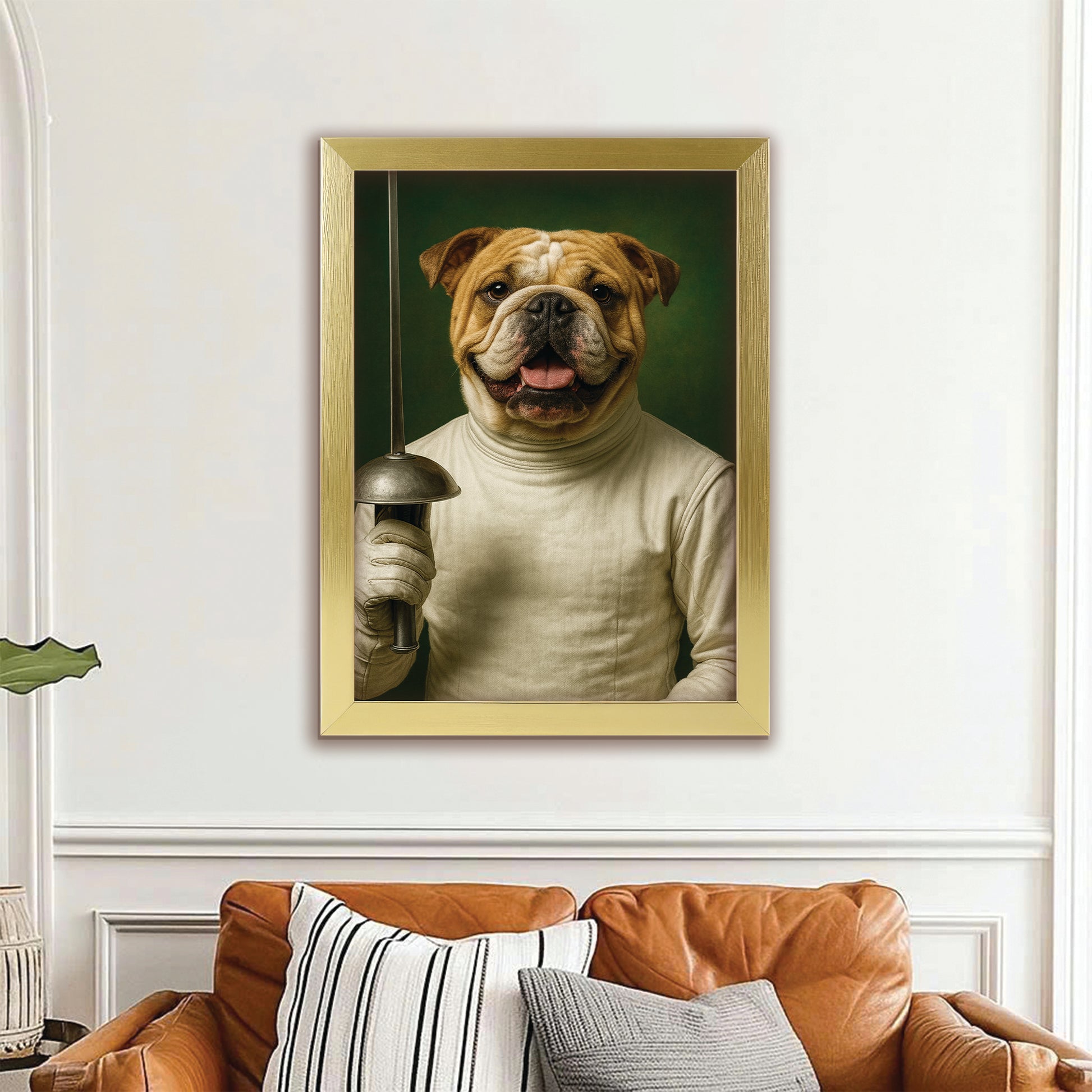 Custom Photo Fencer Dog Canvas Framed Wall Art Gift For Dog Lovers