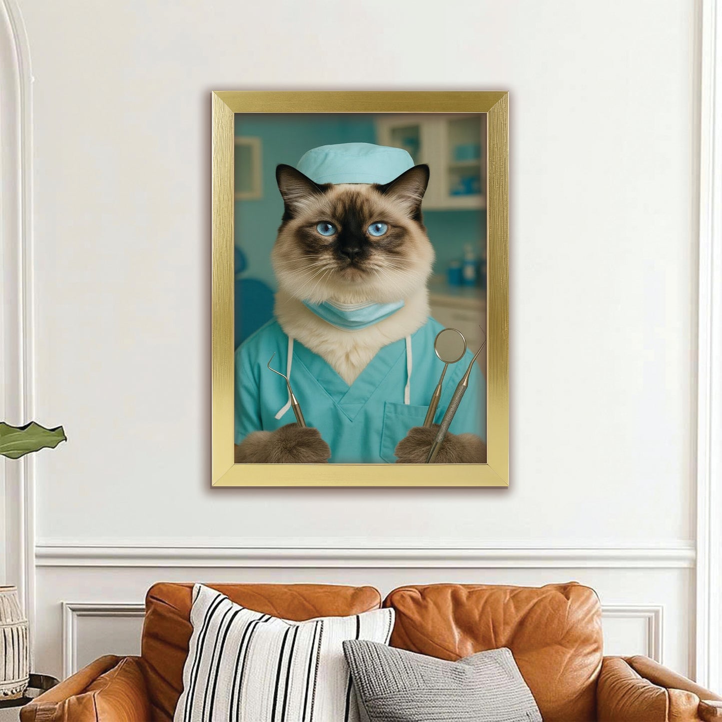 Custom Photo Dentist Cat Canvas Framed Wall Art Gift For Cat Lover