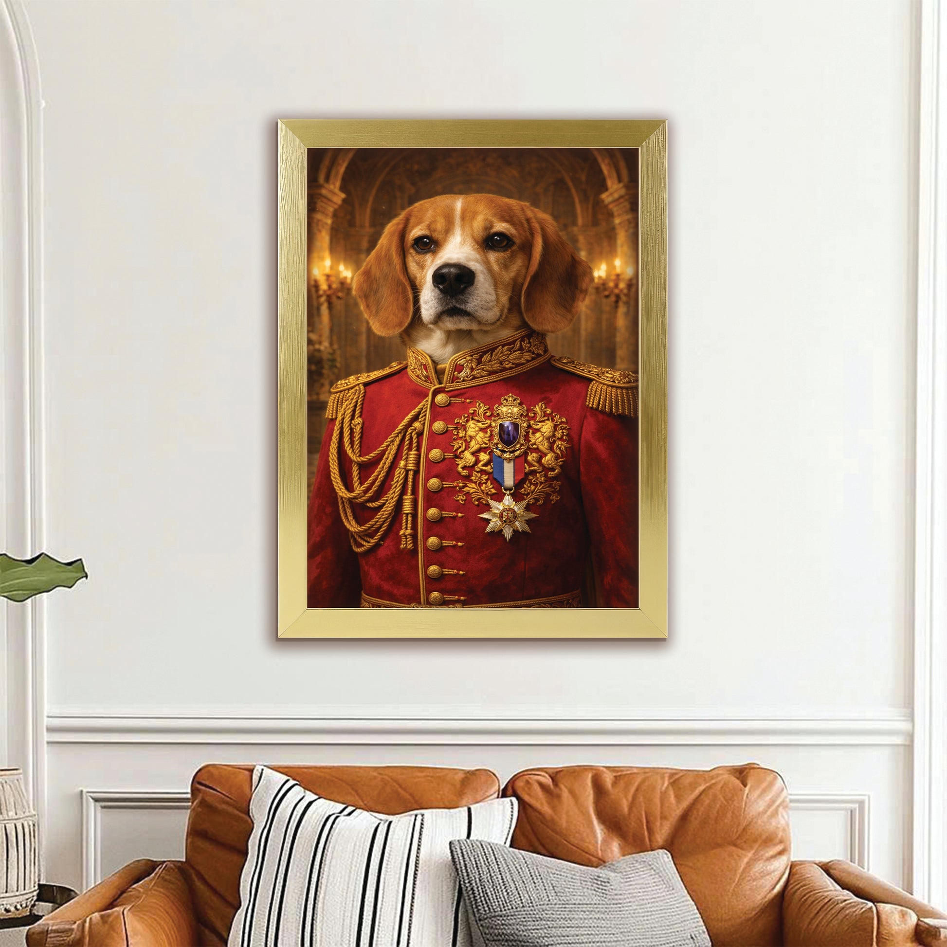 Custom Photo Royal King Dog Style 02 Canvas Framed Wall Art Gift For Dog Lovers