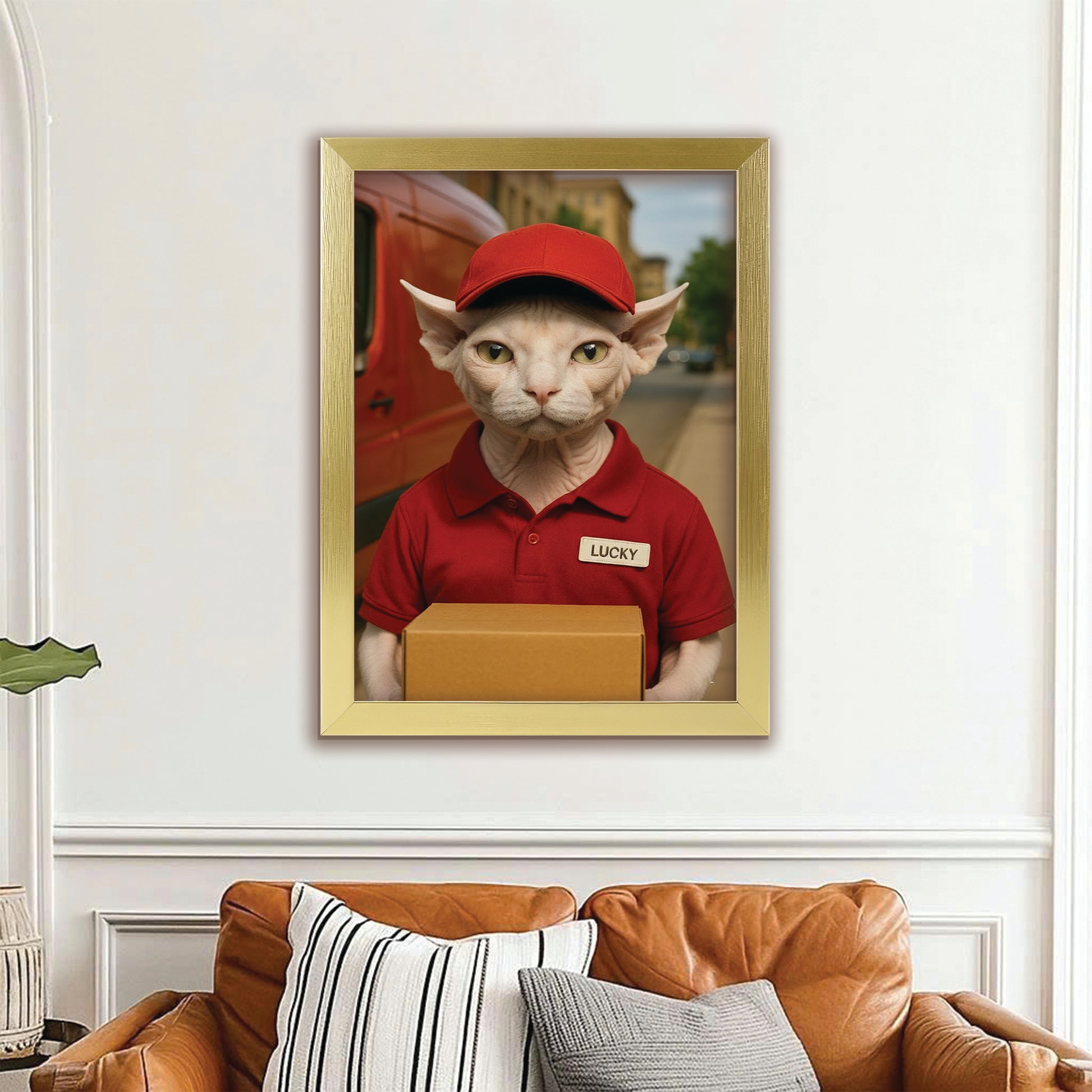 Custom Photo Courier Delivery Canvas Framed Wall Art Gift For Cat Lovers