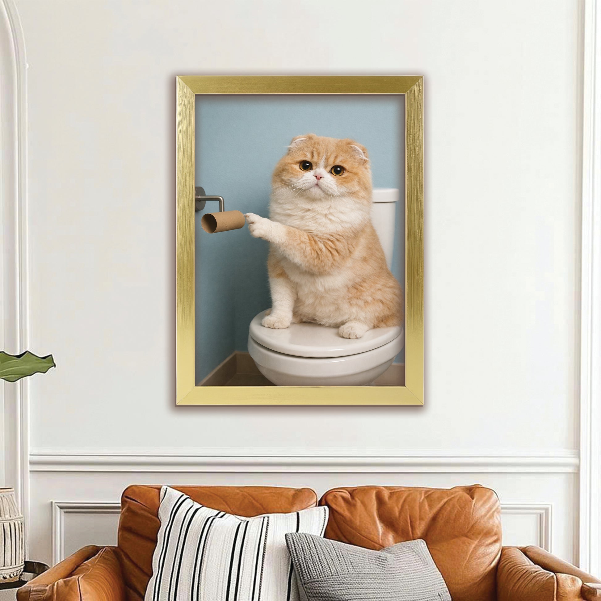 Custom Photo Cat Bathroom Style 33 Canvas Framed Wall Art Gift For Cat Lovers
