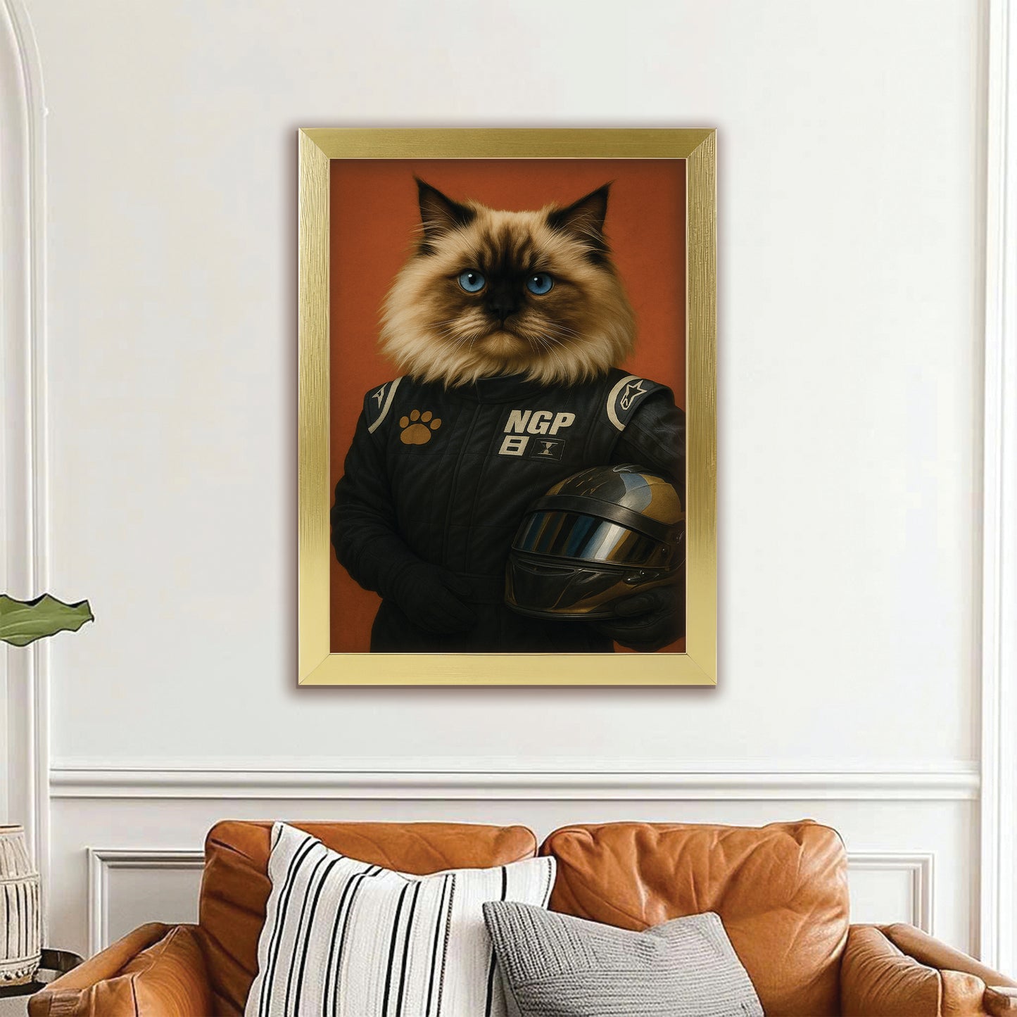 Custom Photo Cat Racer Canvas Framed Wall Art Gift For Cat Lovers