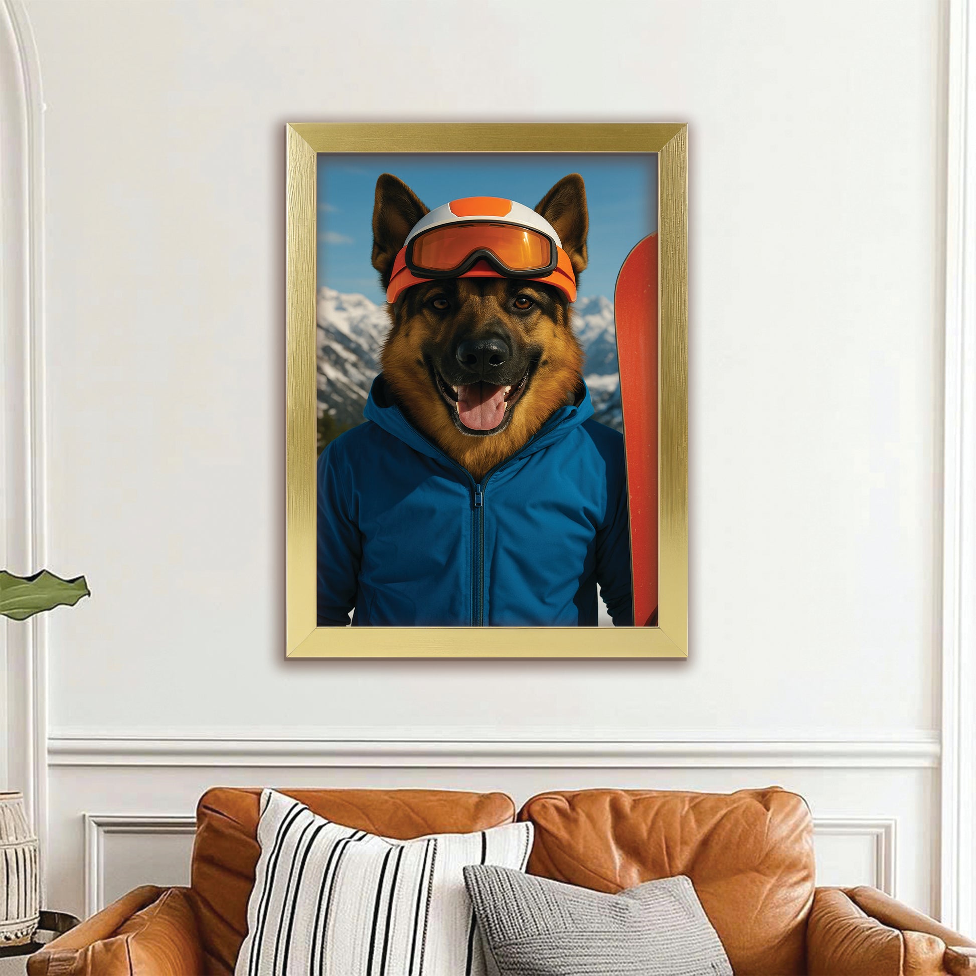 Custom Photo Snowboarder Dog Canvas Framed Wall Art Gift For Dog Lovers
