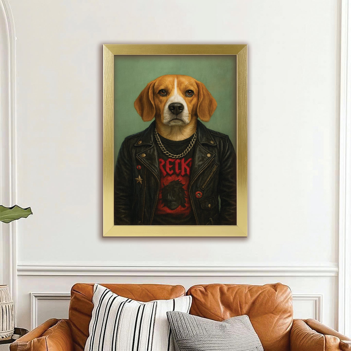 Custom Photo Rock n Roll Dog Canvas Framed Wall Art _ Gift For Dog Lovers