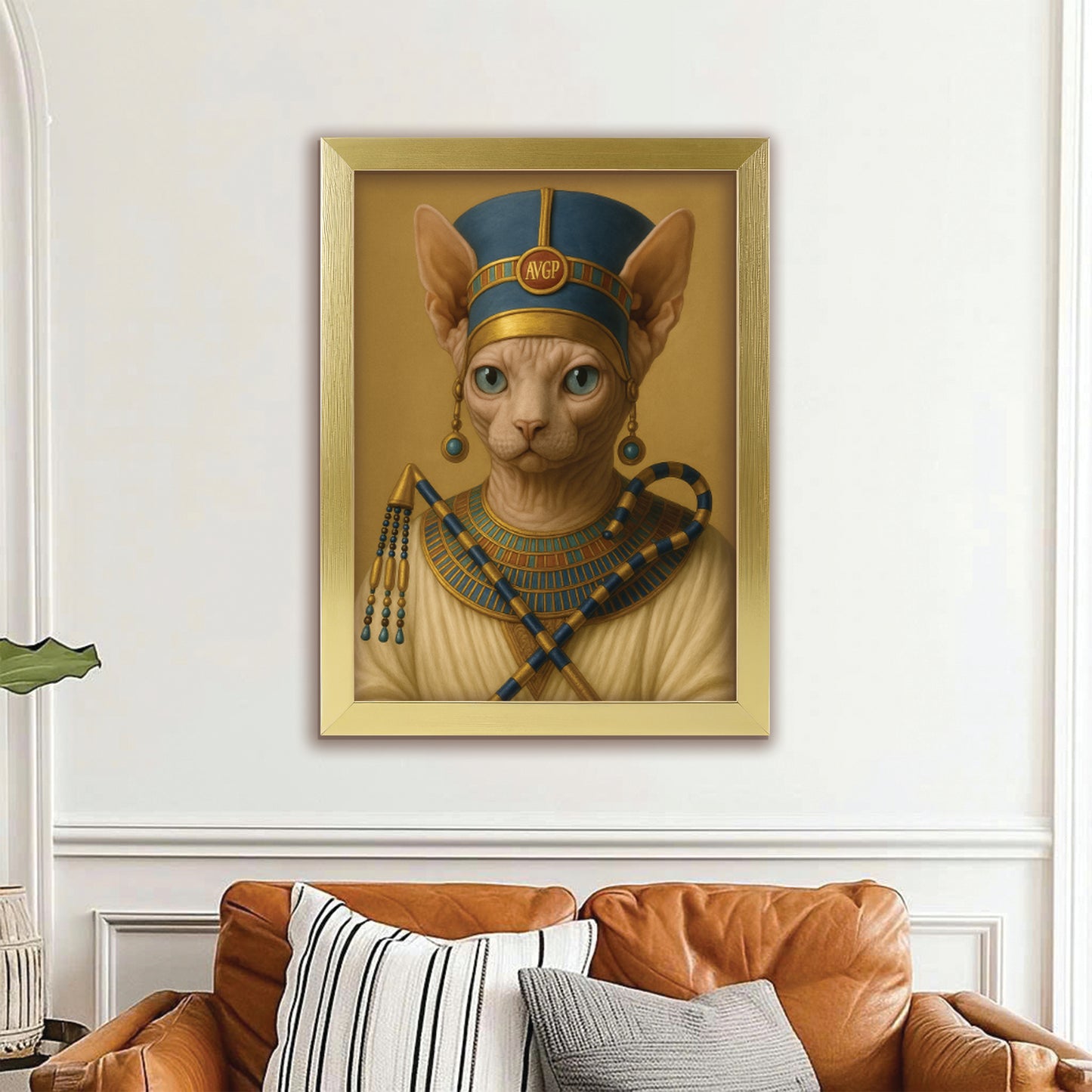 Custom Photo Egyptian Queen Cat Canvas Framed Wall Art Gift For Cat Lover