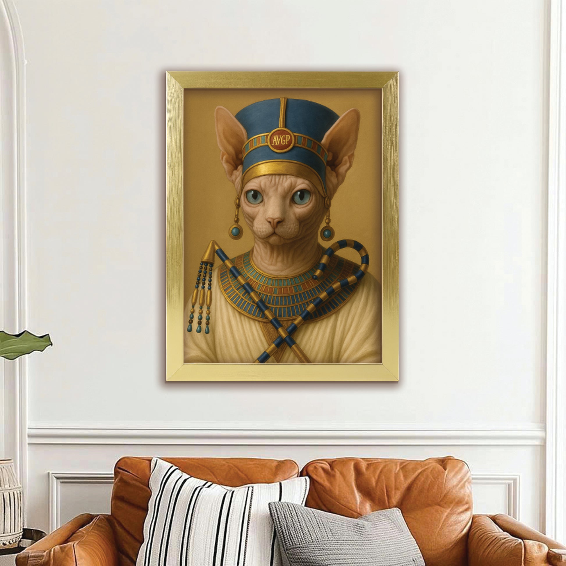 Custom Photo Egyptian Queen Cat Canvas Framed Wall Art Gift For Cat Lover