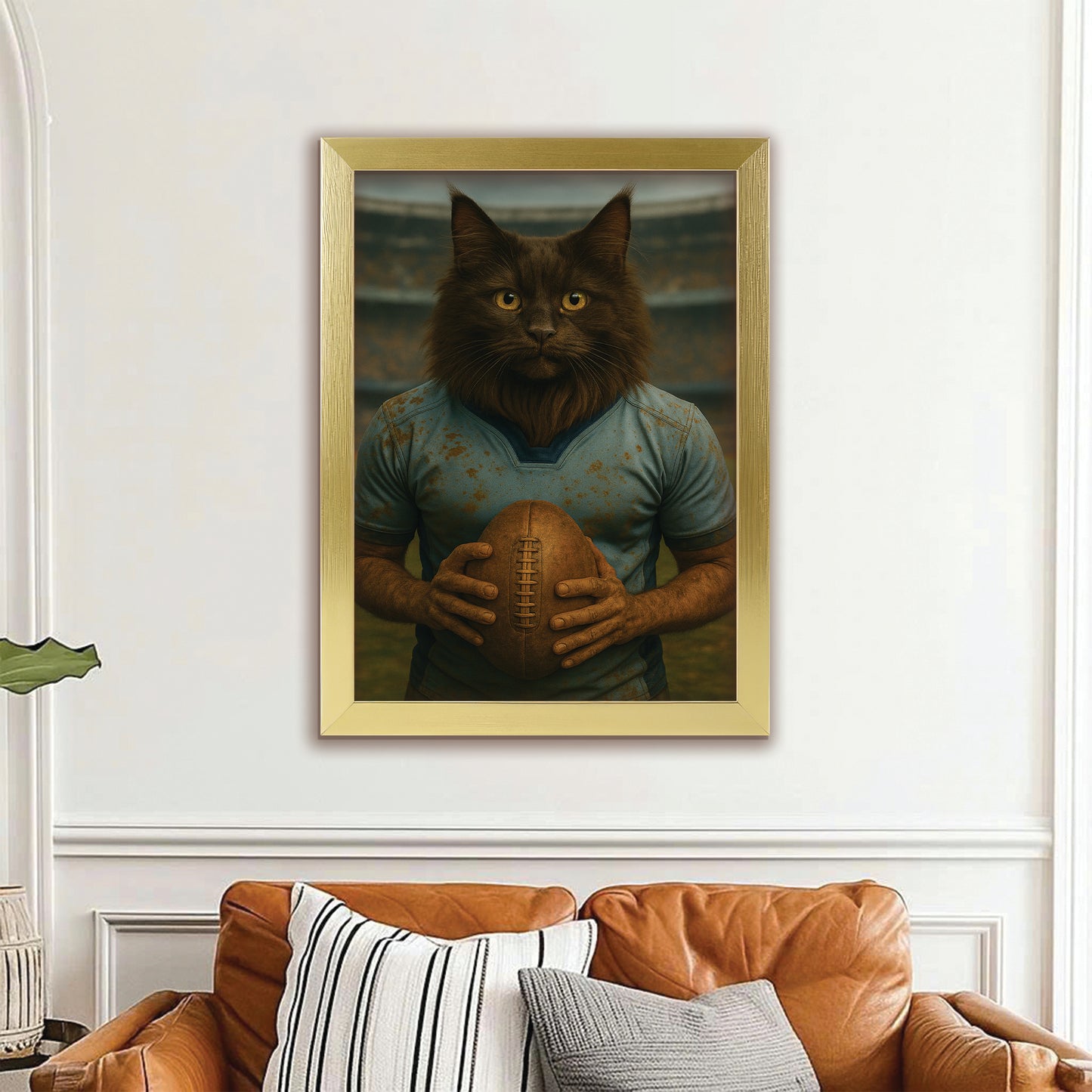 Custom Photo Rugby Cat Canvas Framed Wall Art Gift For Cat Lovers