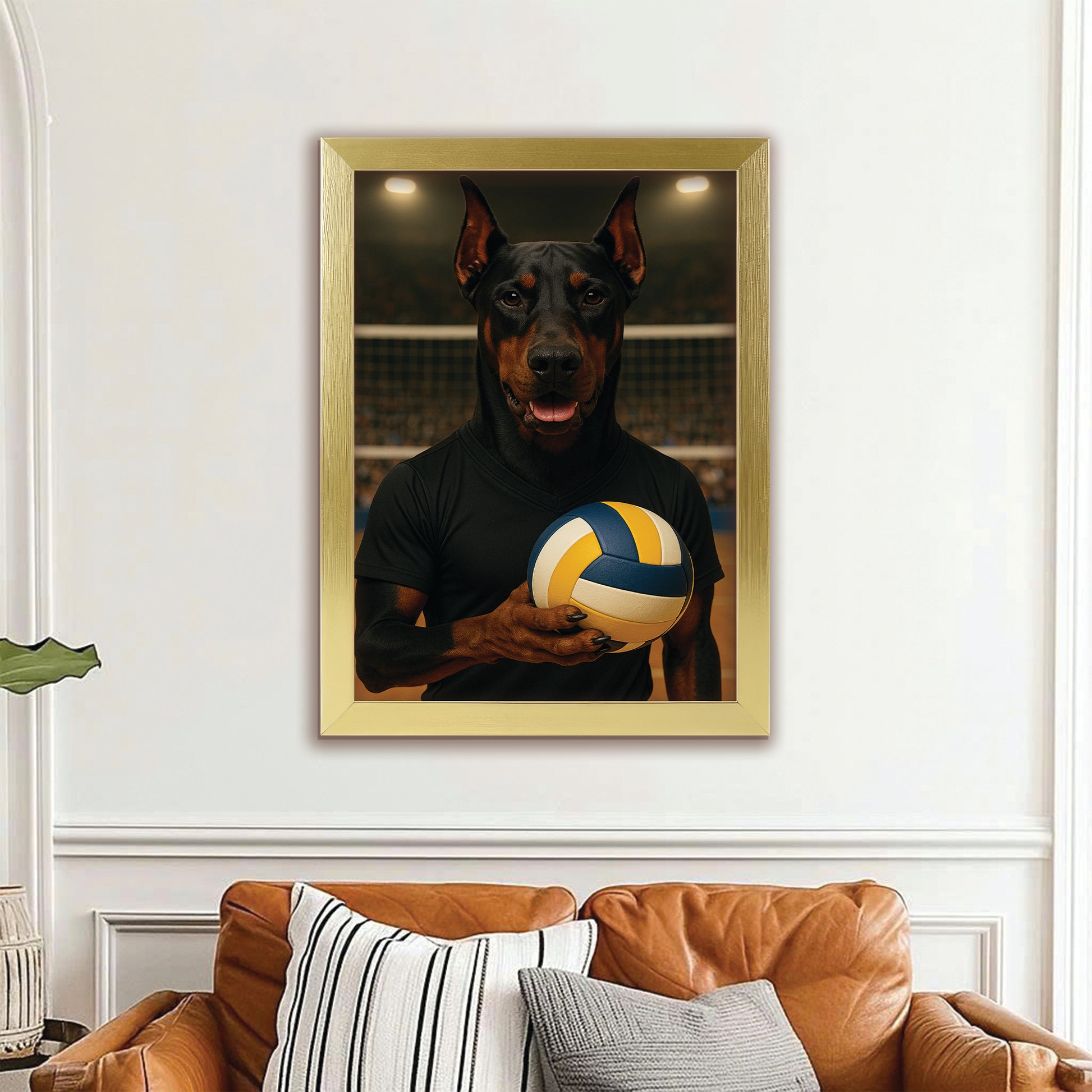 Custom Photo Volleyball Player Dog Canvas Framed Wall Art Gift For Dog Lovers