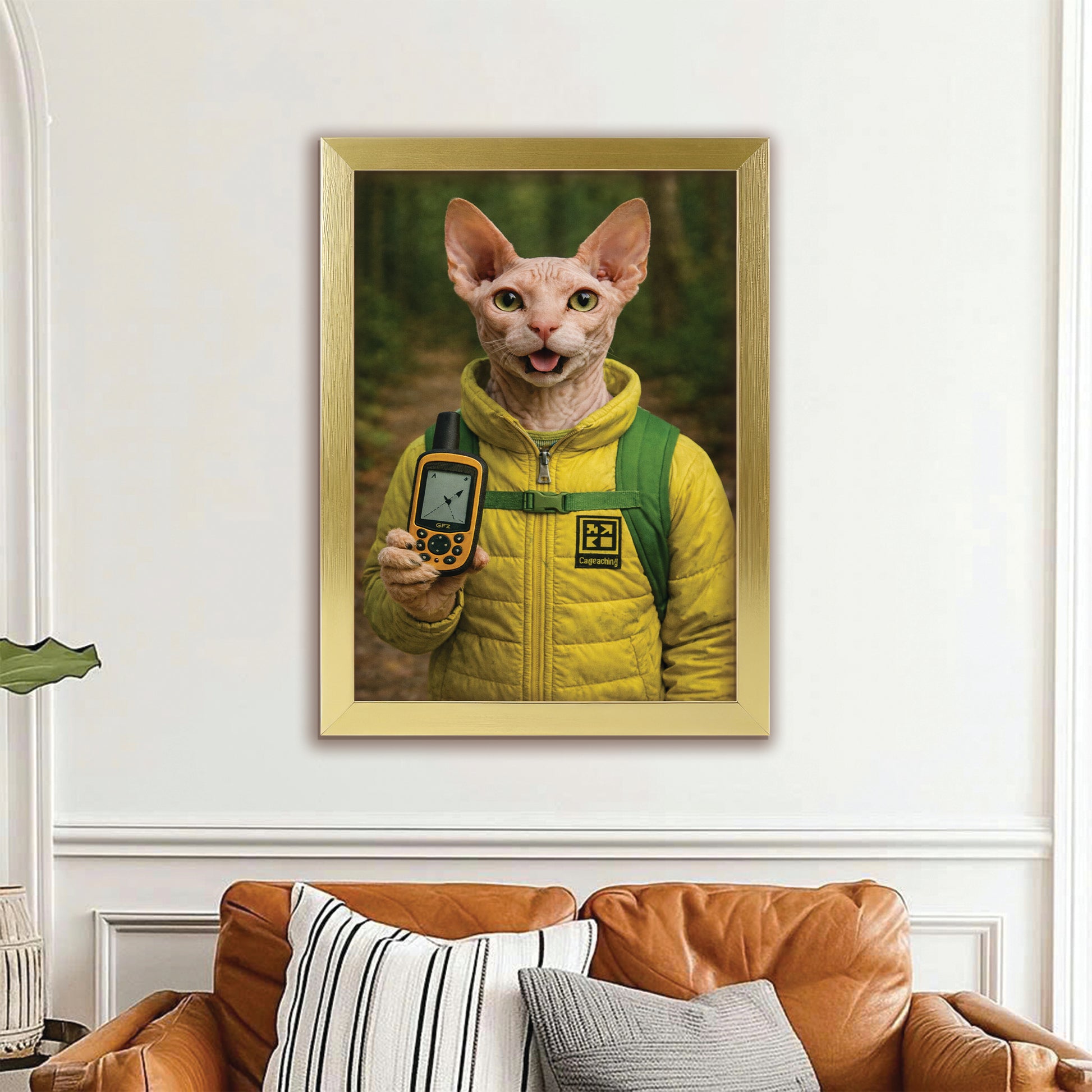 Custom Photo Geocaching Gps Adventure Cat Canvas Framed Wall Art  Gift For Cat Lovers