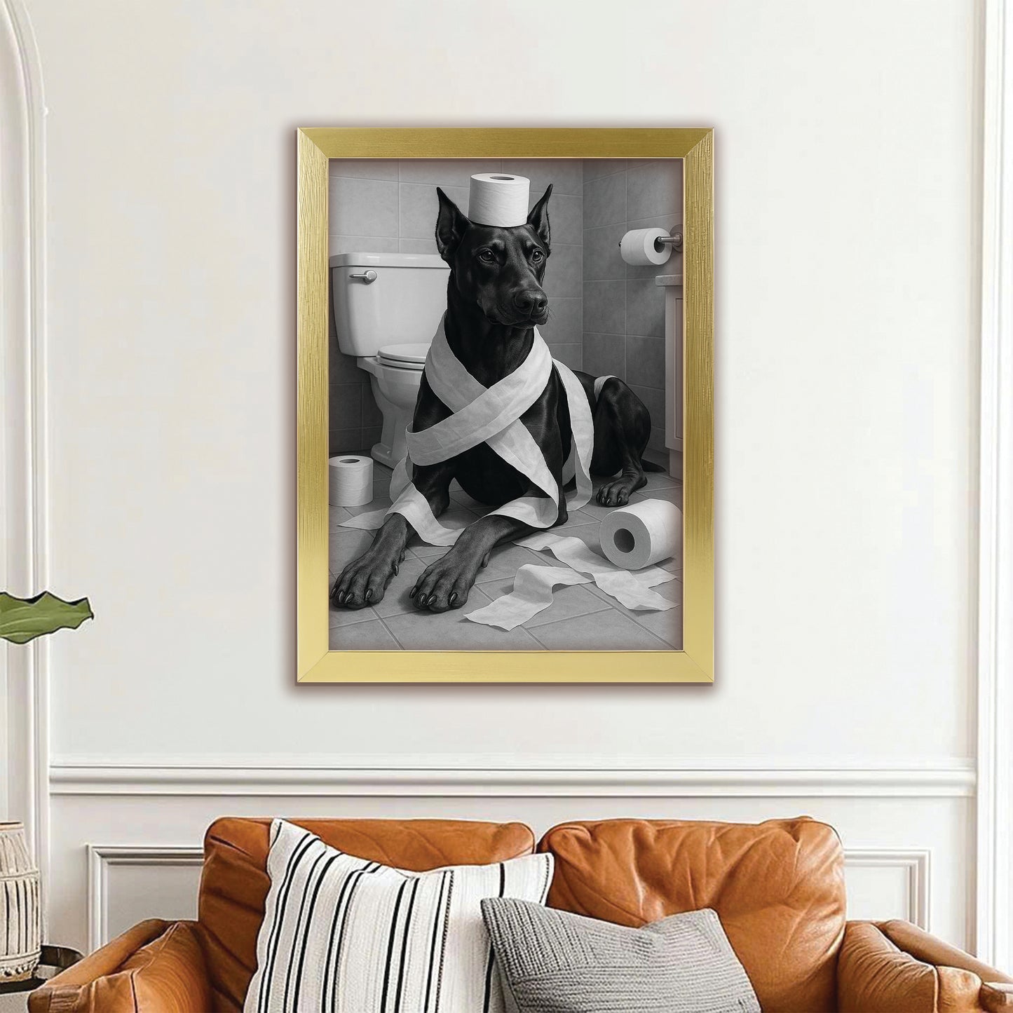 Custom Photo Dog Bathroom Style 16 Canvas Framed Wall Art Gift For Dog Lovers