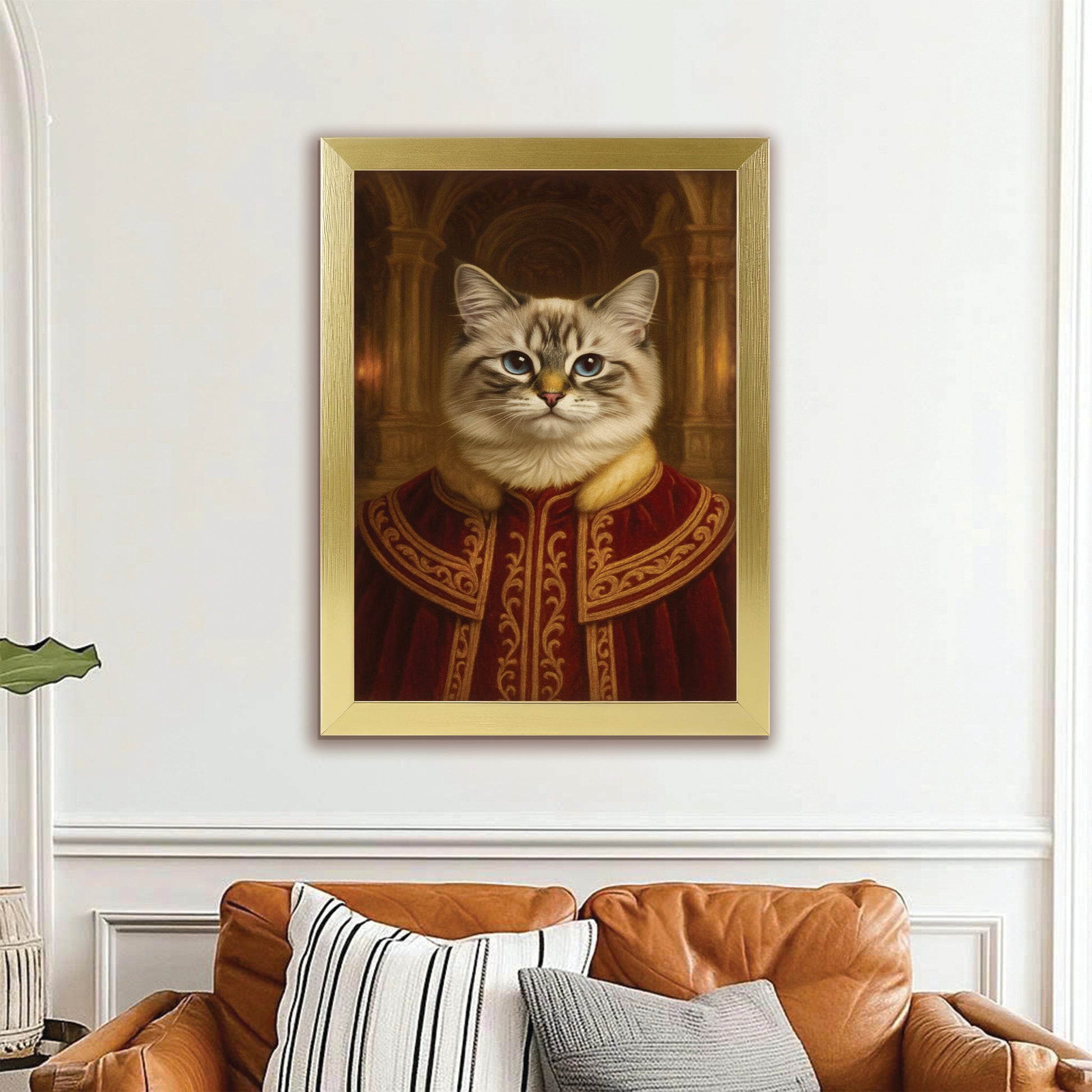 Custom Photo King Royal Cat Style 01 Canvas Framed Wall Art Gift For Cat Lovers