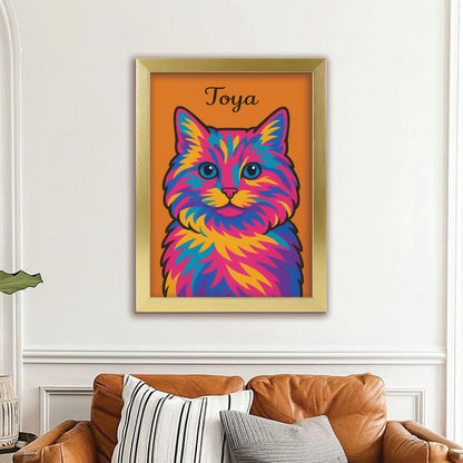 Custom Photo Minimalist Cat Canvas Framed Wall Art Gift For Cat Lovers