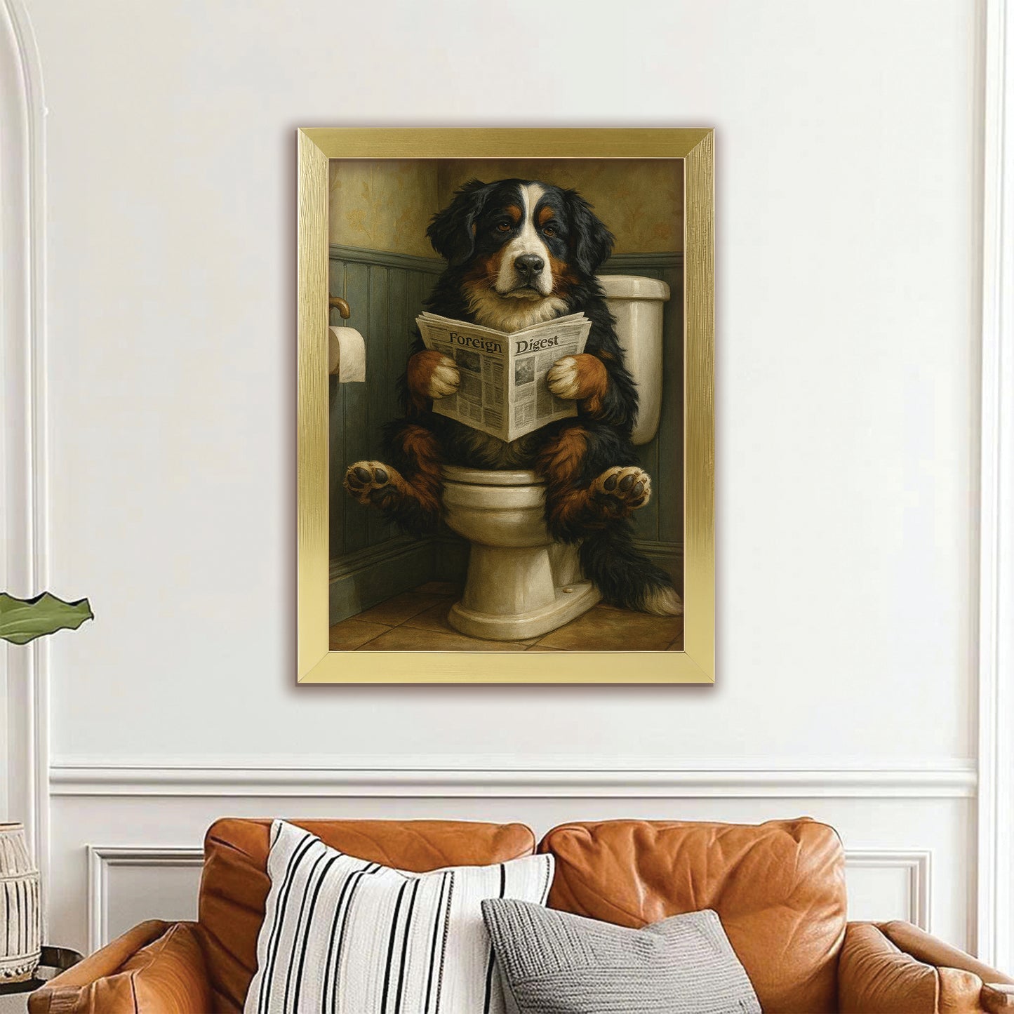 Custom Photo Dog In Bathroom Style 2 Canvas Framed Wall Art Gift For Dog Lovers