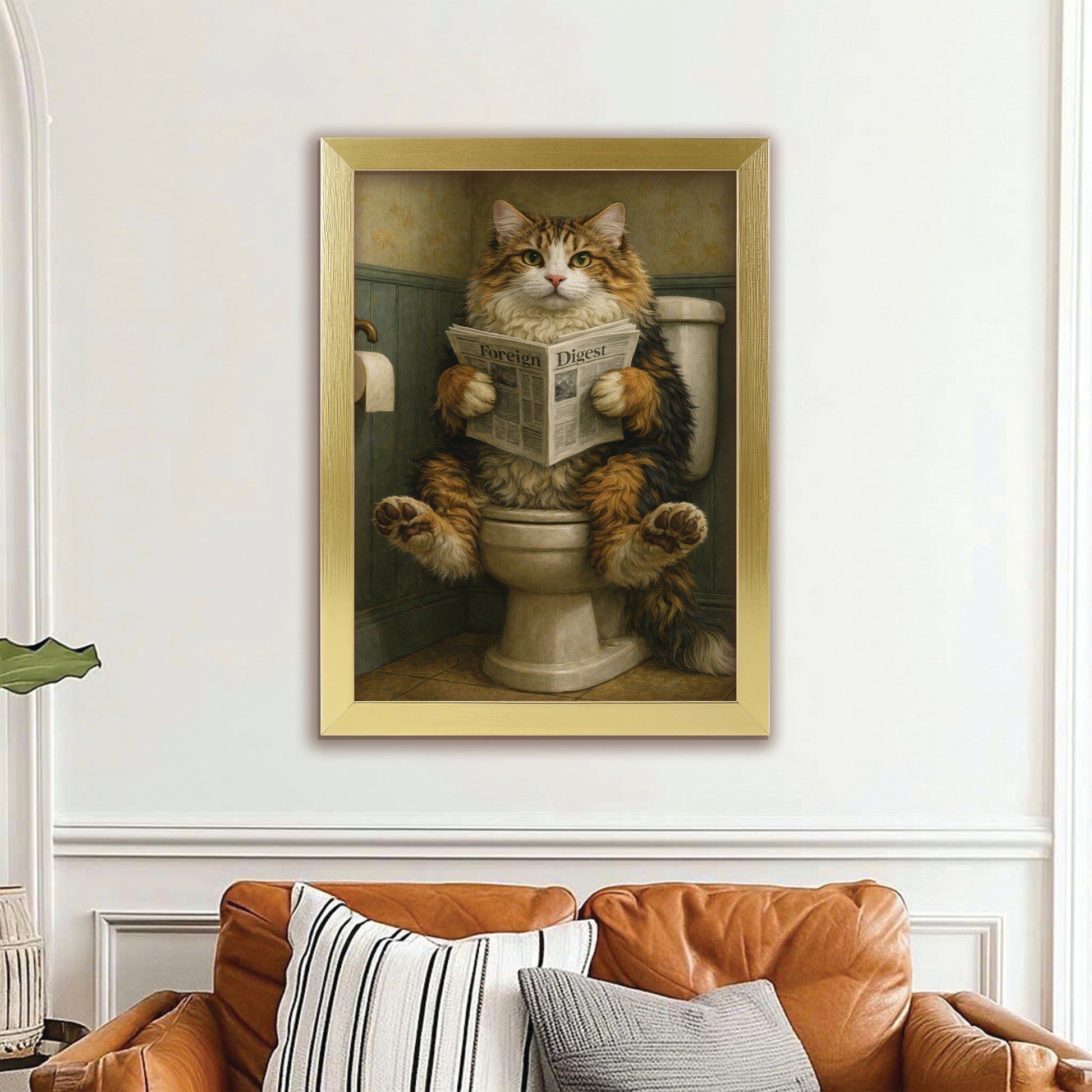 Custom Photo Cat In Bathroom Style 2 Canvas Framed Wall Art Gift For Cat Lovers