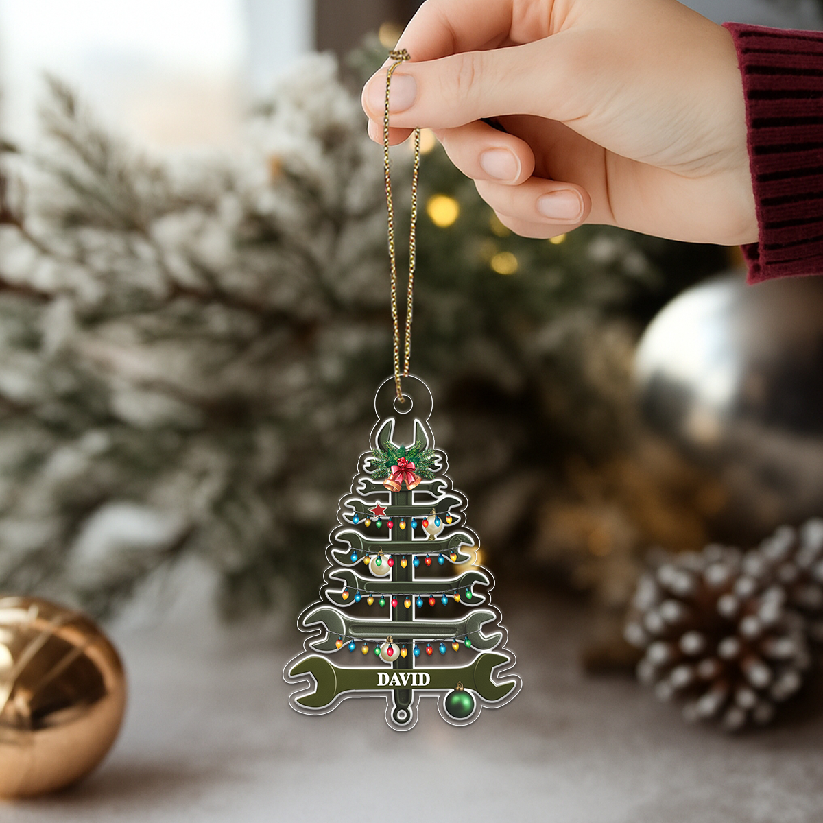Custom Name Wrench Tree For Repair Mechanic Acrylic Ornament Christmas Gift