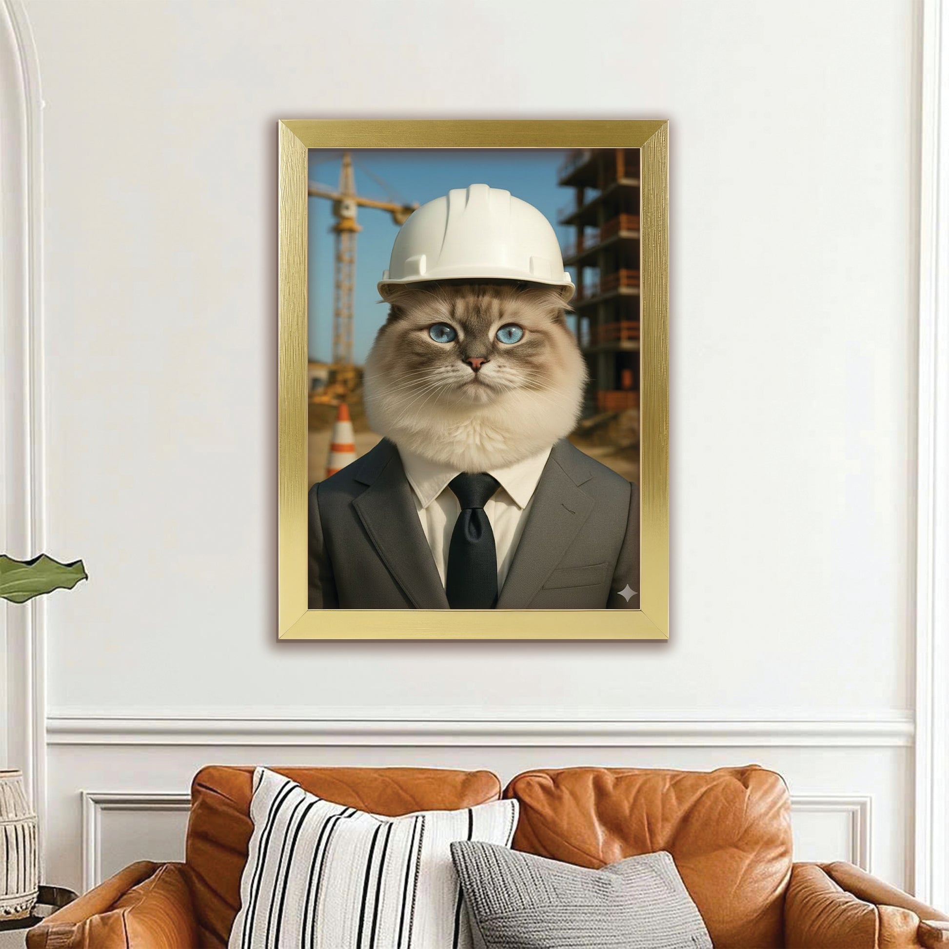 Custom Photo Engineer Construction Cat Canvas Framed Wall Art  Gift For Cat Lovers