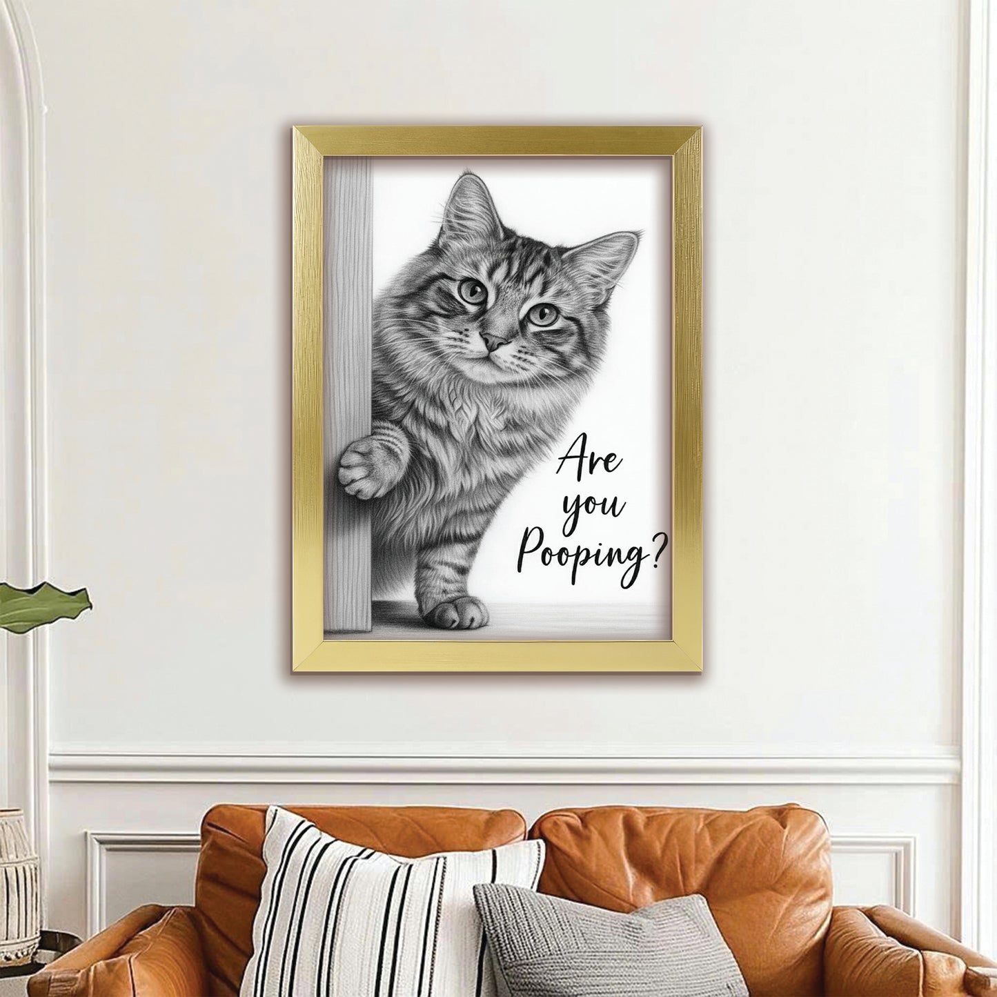 Custom Photo Cat Bathroom Canvas Framed Wall Art Gift For Cat Lover