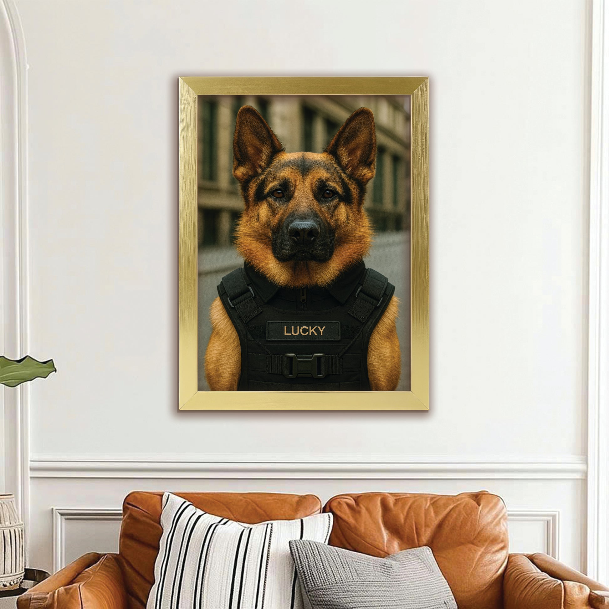 Custom Photo Tactical Dog Canvas Framed Wall Art Gift For Dog Lovers