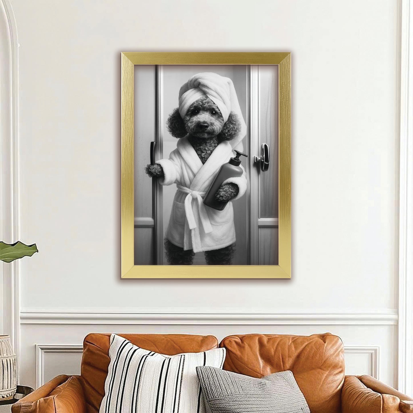 Custom Photo Dog Bathrobe Bathroom Canvas Framed Wall Art Gift For Dog Lovers