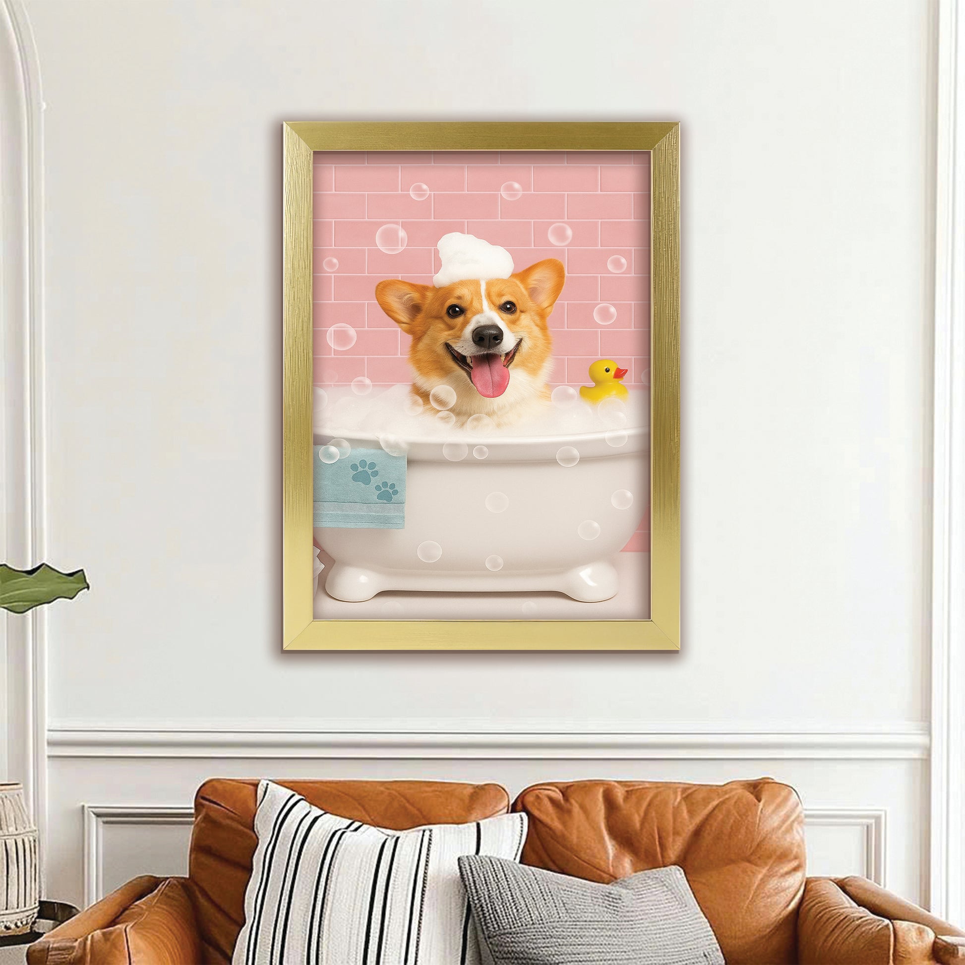 Custom Photo Dog In Bath Canvas Framed Wall Art Gift For Dog Lovers