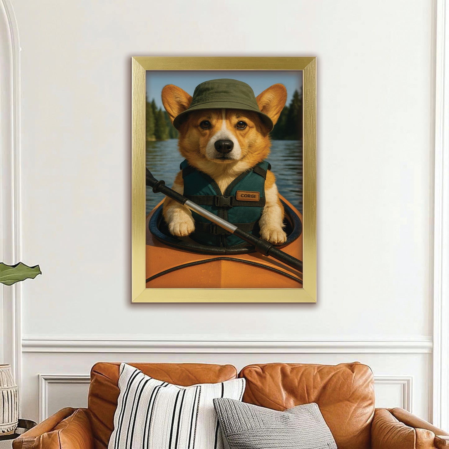 Custom Photo Kayak Dog Canvas Framed Wall Art Gift For Dog Lovers
