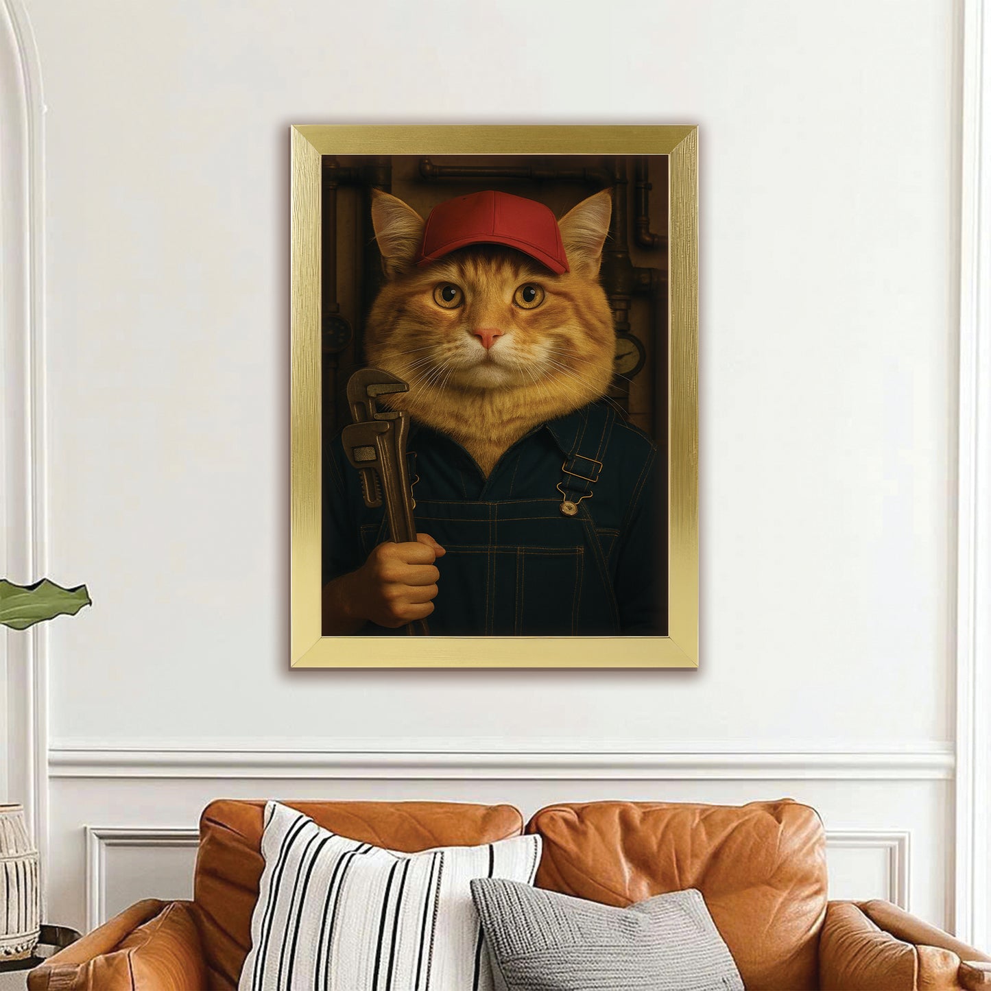 Custom Photo Plumber Cat Canvas Framed Wall Art Gift For Cat Lovers