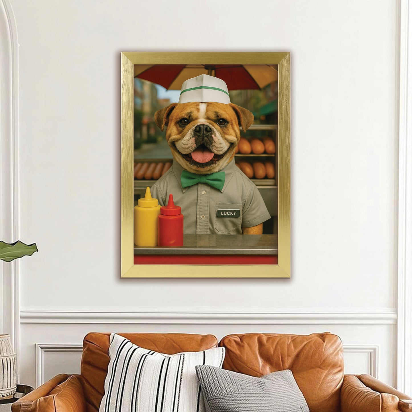 Custom Photo Hot Dog Canvas Framed Wall Art Gift For Dog Lovers