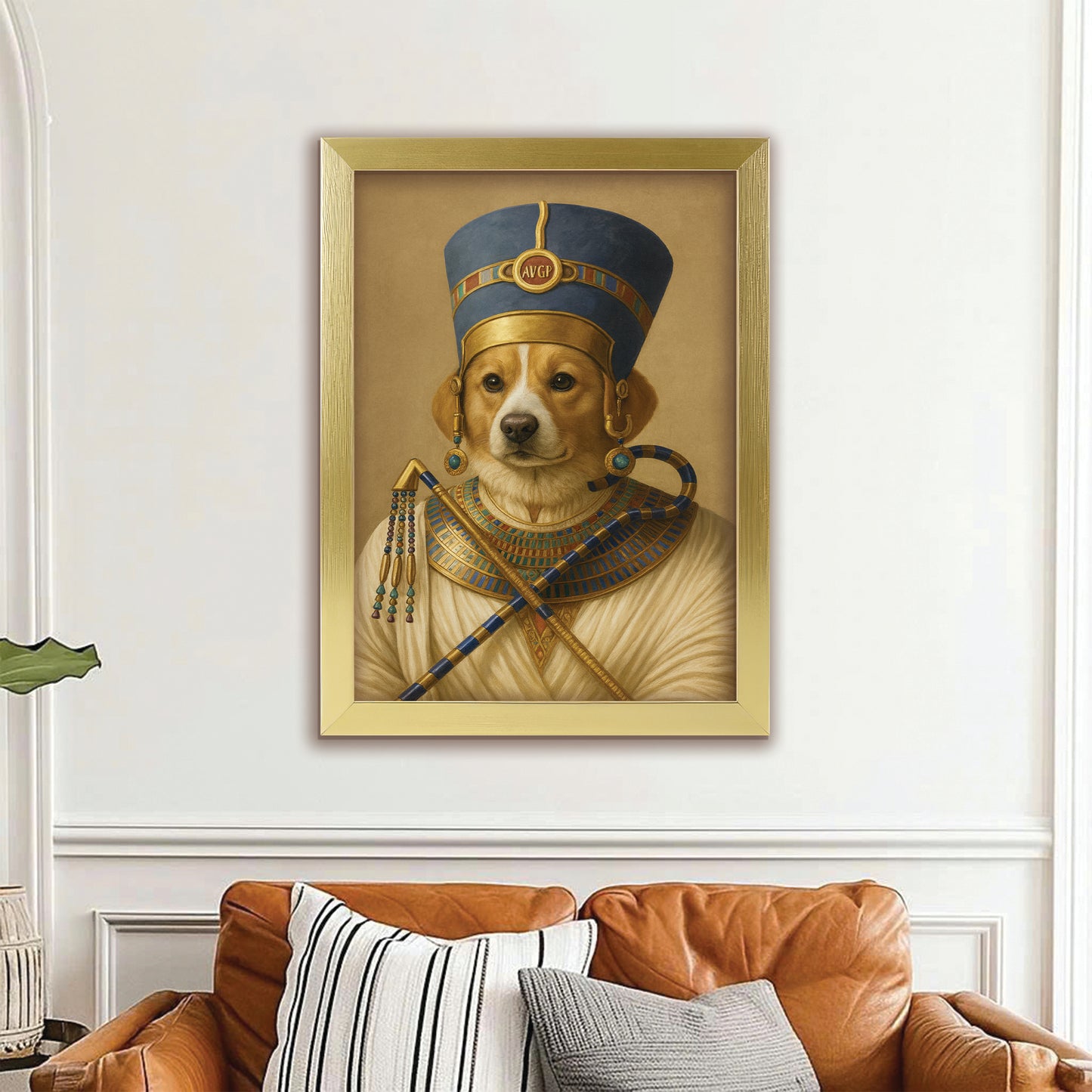 Custom Photo Egyptian Queen Dog Canvas Framed Wall Art Gift For Dog Lover