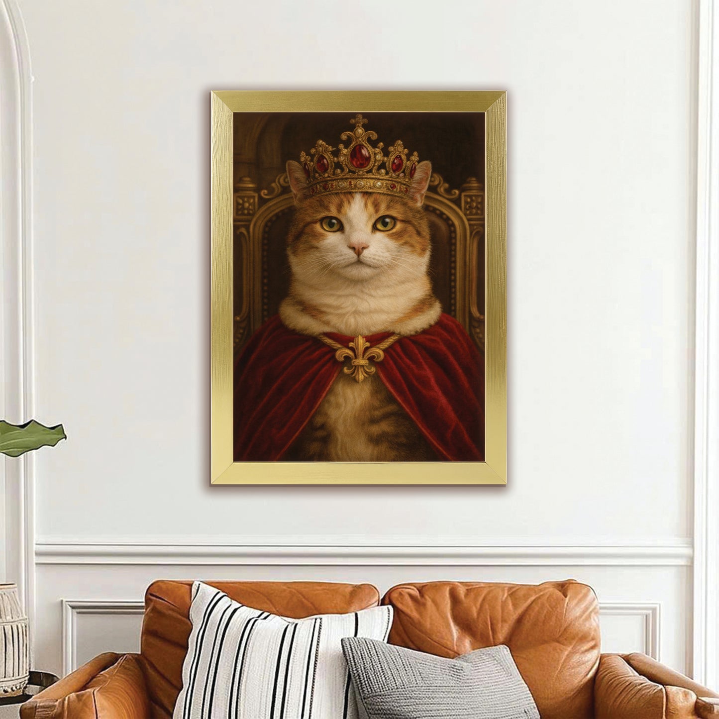 Custom Photo Royal Cat Potrait Canvas Framed Wall Art Gift For Cat Lovers