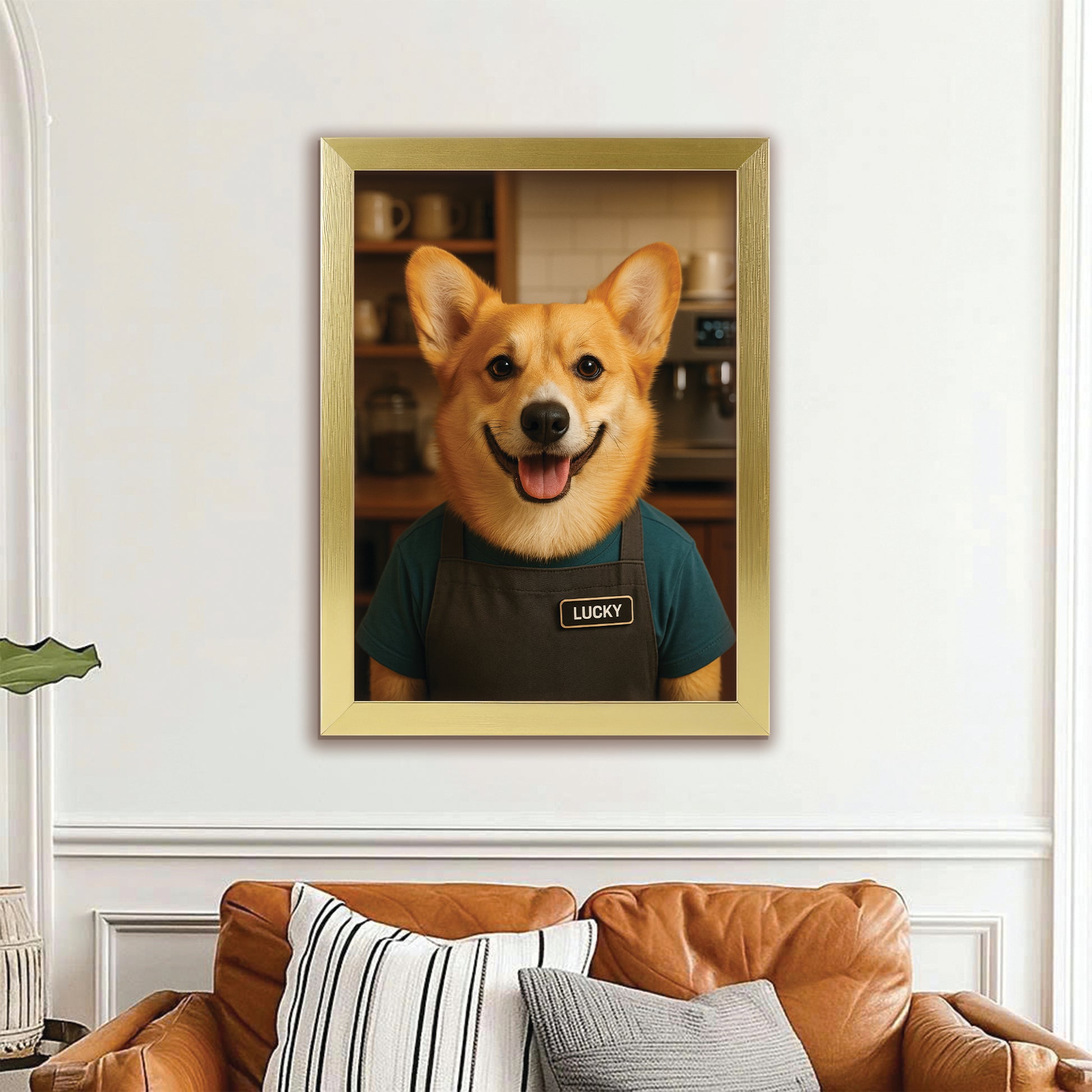 Custom Photo Barista Dog Canvas Framed Wall Art Gift For Dog Lovers