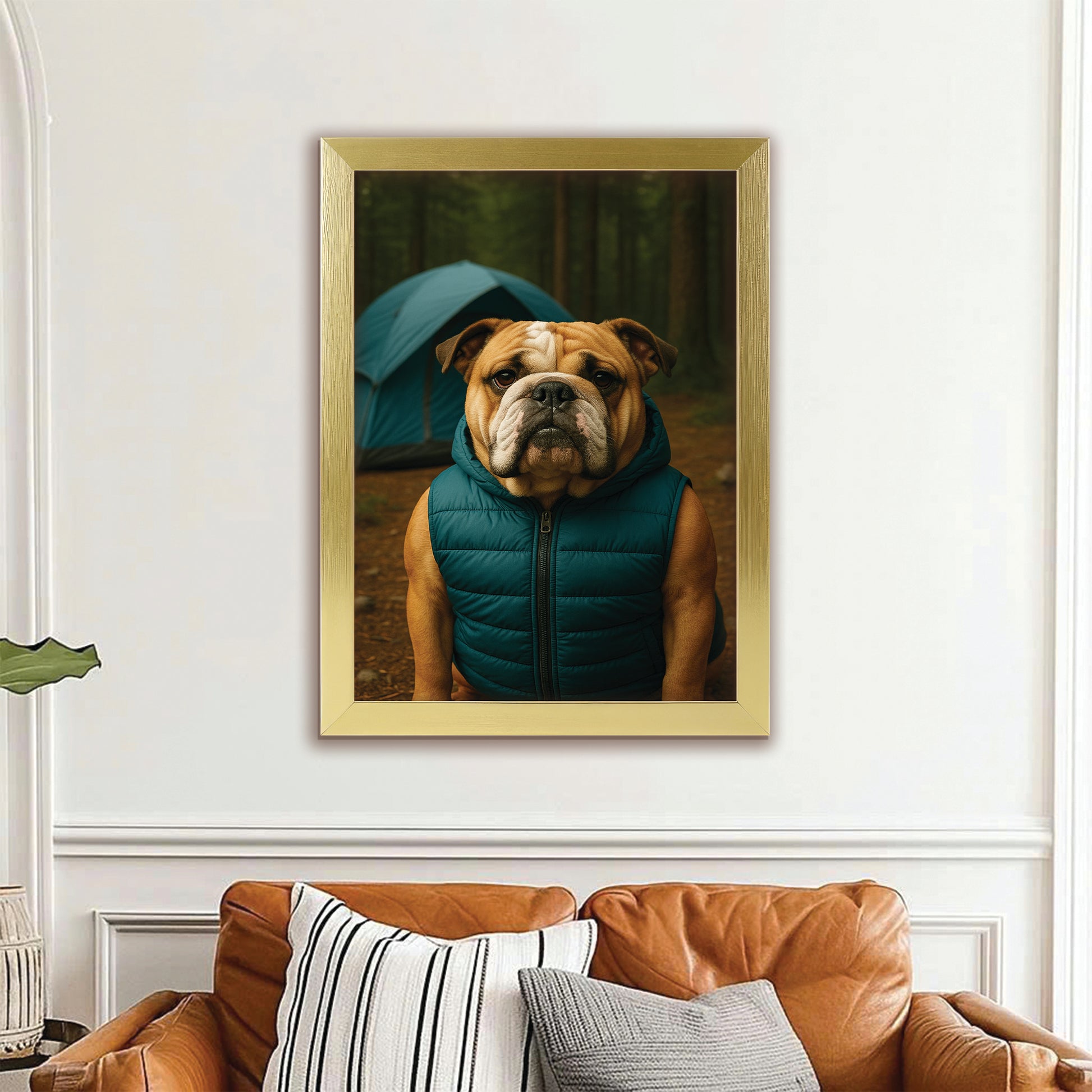 Custom Photo Dog Camping Canvas Framed Wall Art Gift For Dog Lovers