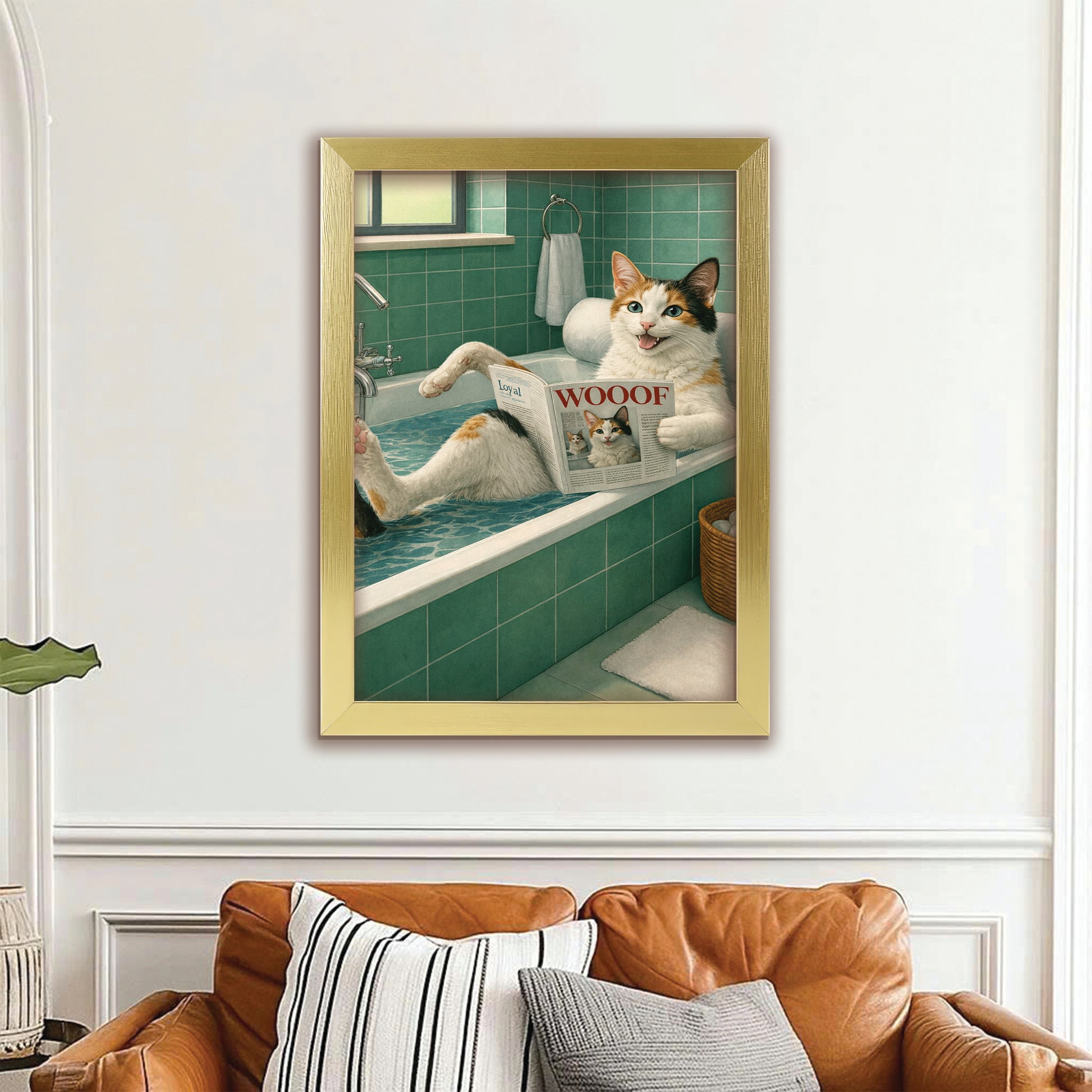 Custom Photo Cat Bathroom Style 22 Canvas Framed Wall Art Gift For Cat Lovers