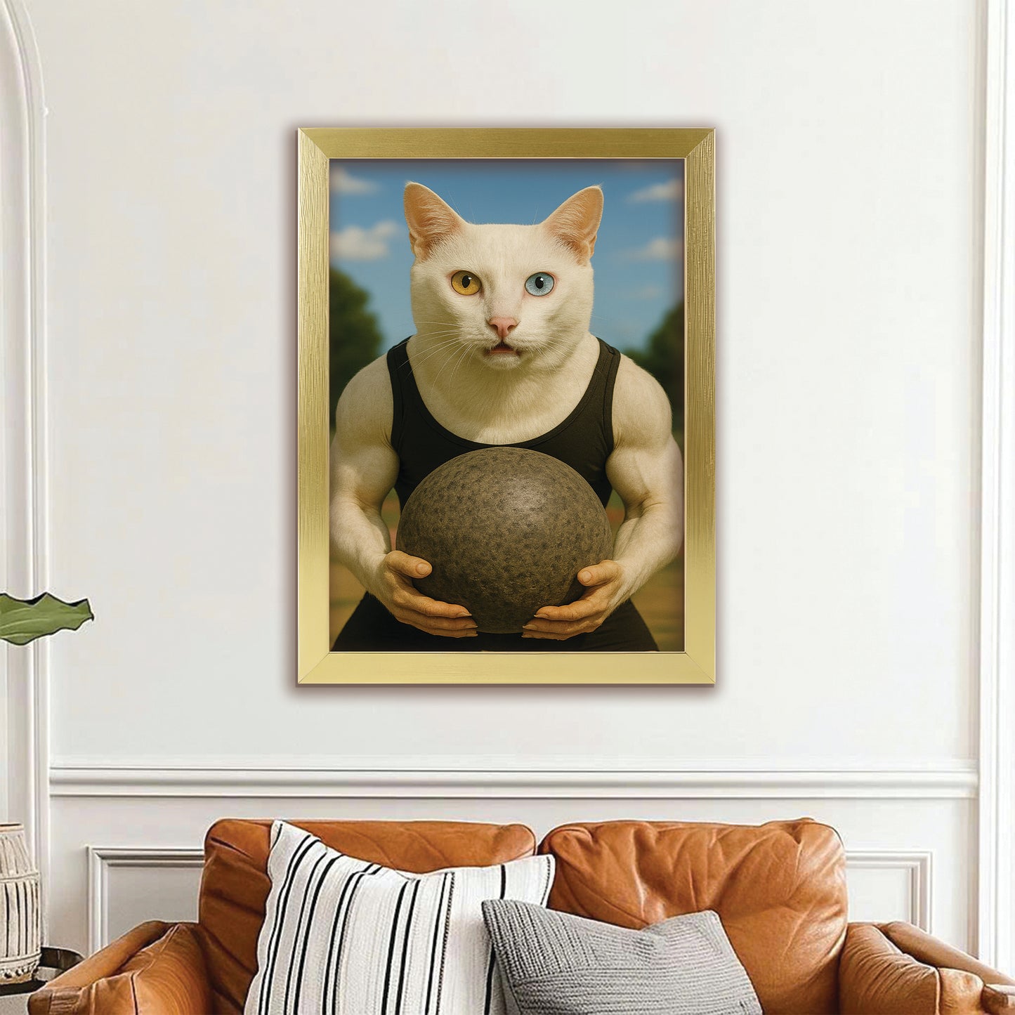 Custom Photo Strongman Cat Canvas Framed Wall Art Gift For Cat Lovers