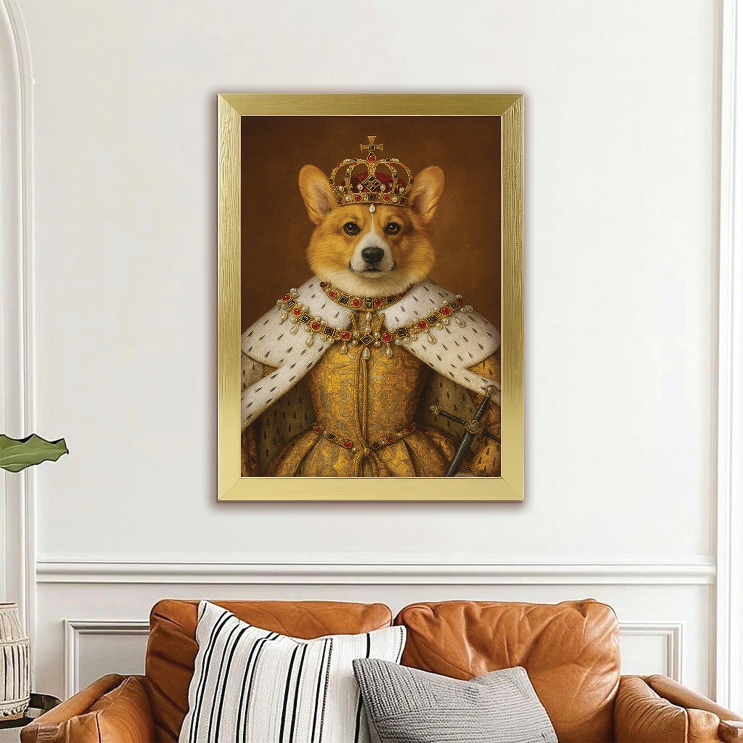 Custom Photo Crowned Queen Dog Canvas Framed Wall Art Gift For Dog Lovers