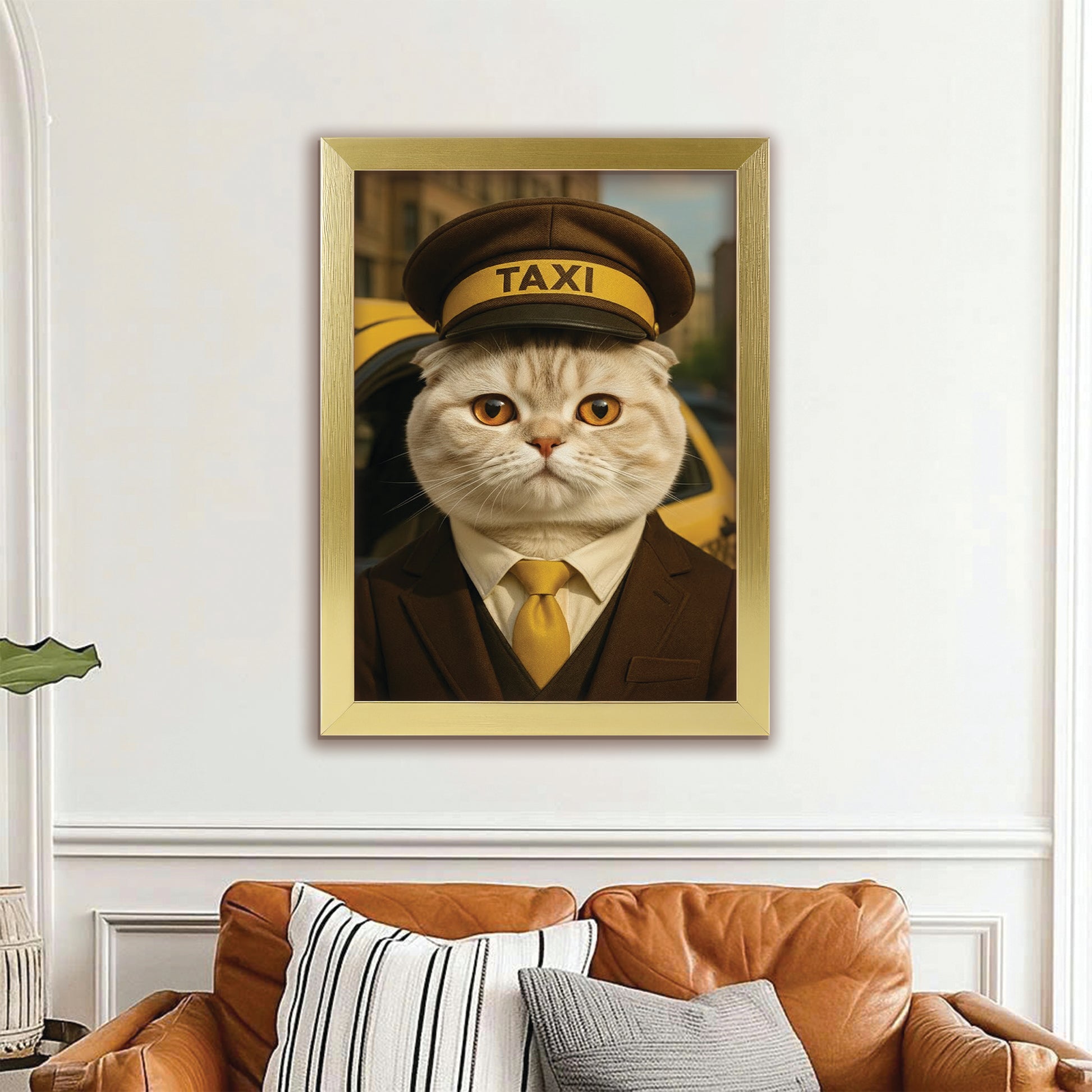 Custom Photo Taxi Driver Cat Canvas Framed Wall Art Gift For Cat Lovers